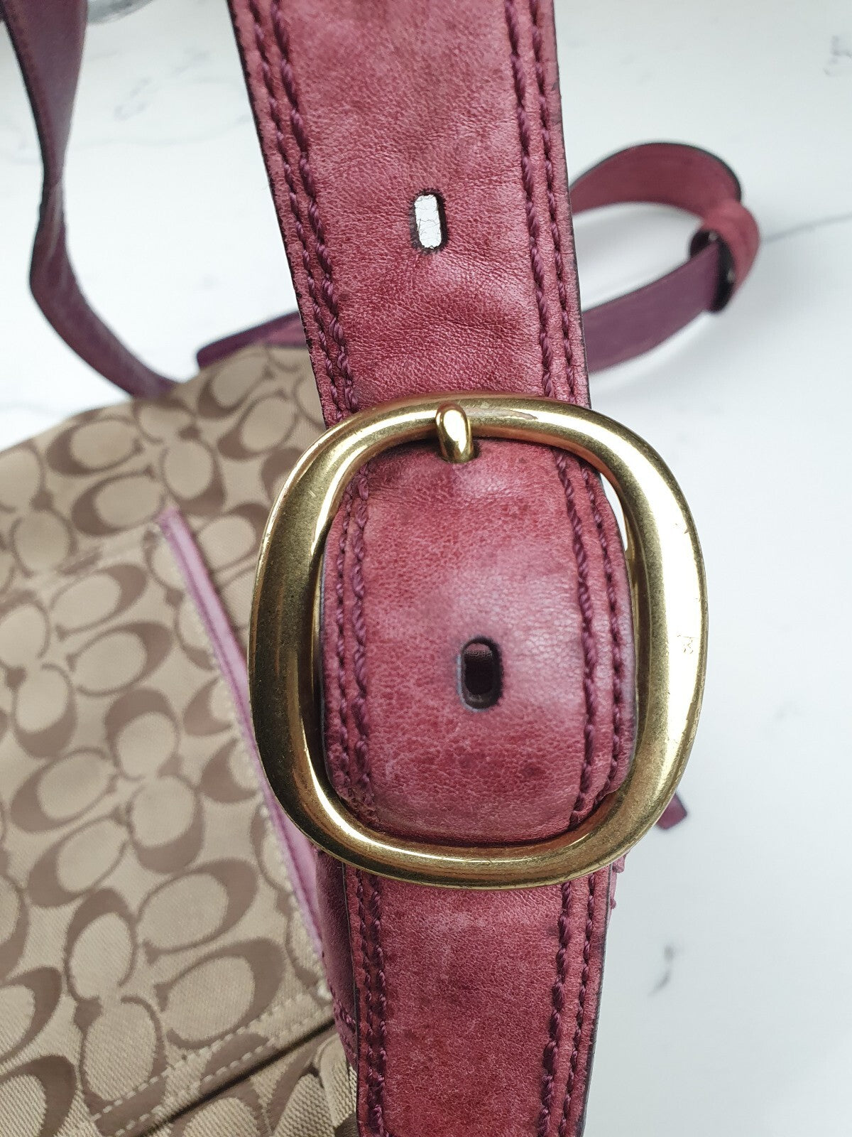 Coach Signature Canvas and Leather Crossbody Bag in Burgundy
