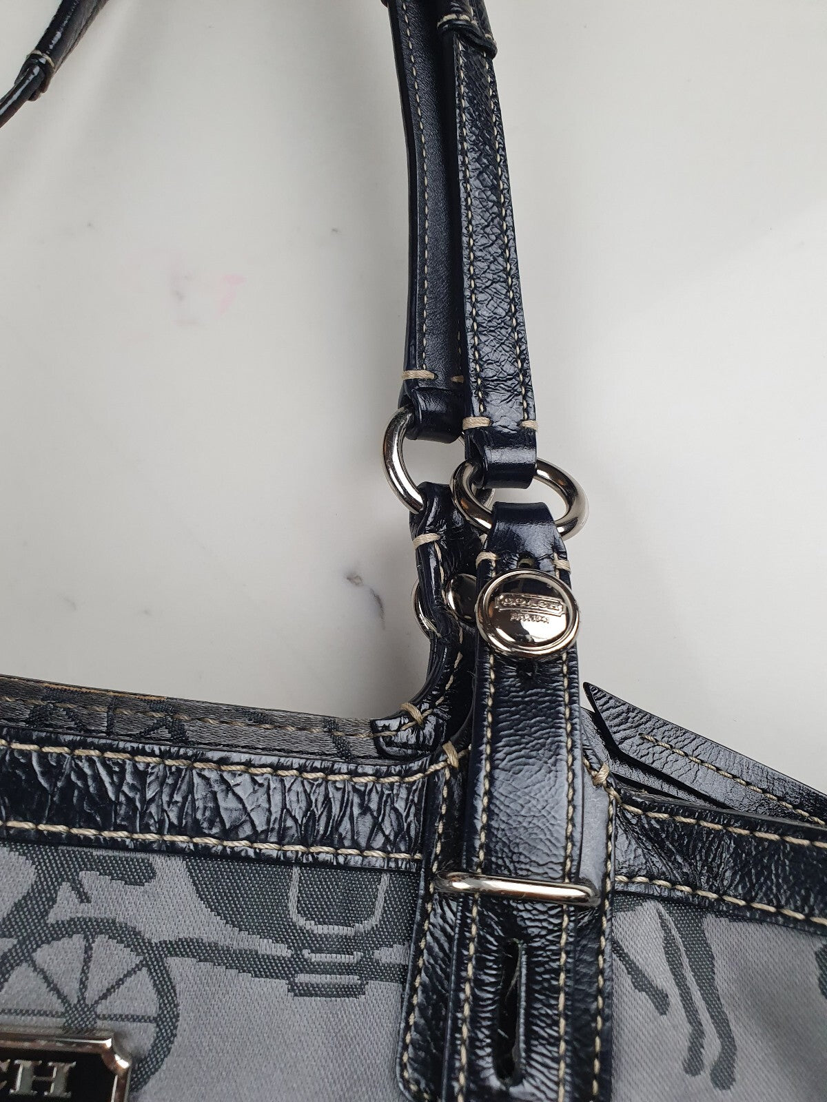 Vintage Coach Signature Print Shoulder Bag in Grey and Black