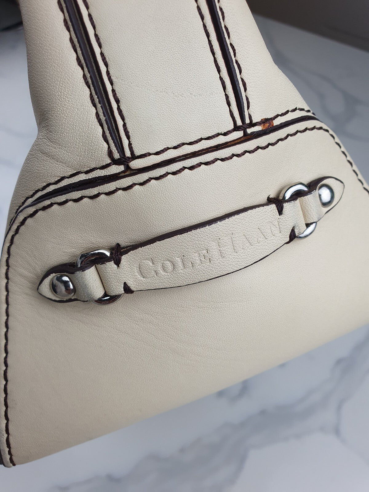 Cole Haan Beige Genuine Leather Tote Bag