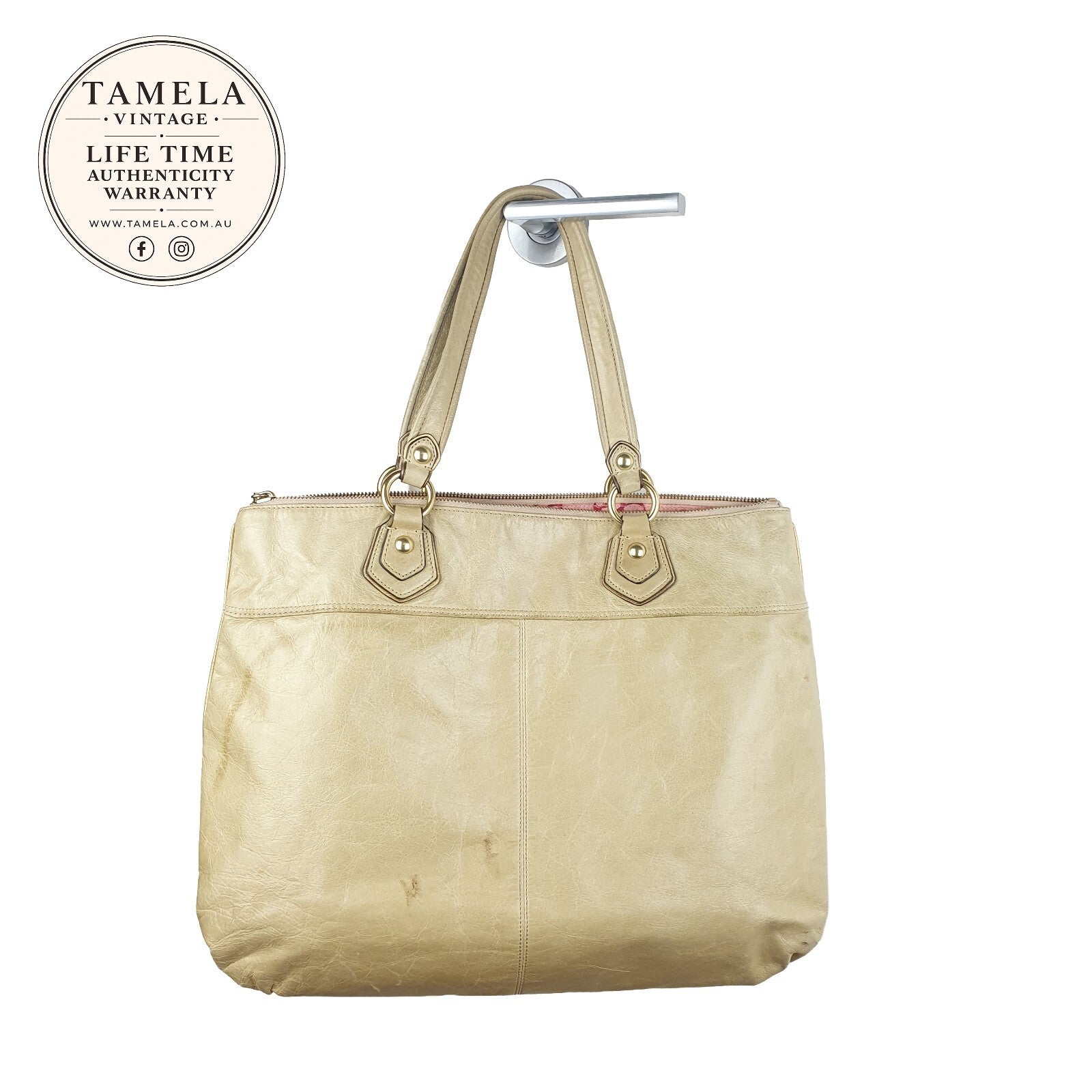 Vintage Coach Beige Leather Shoulder Bag