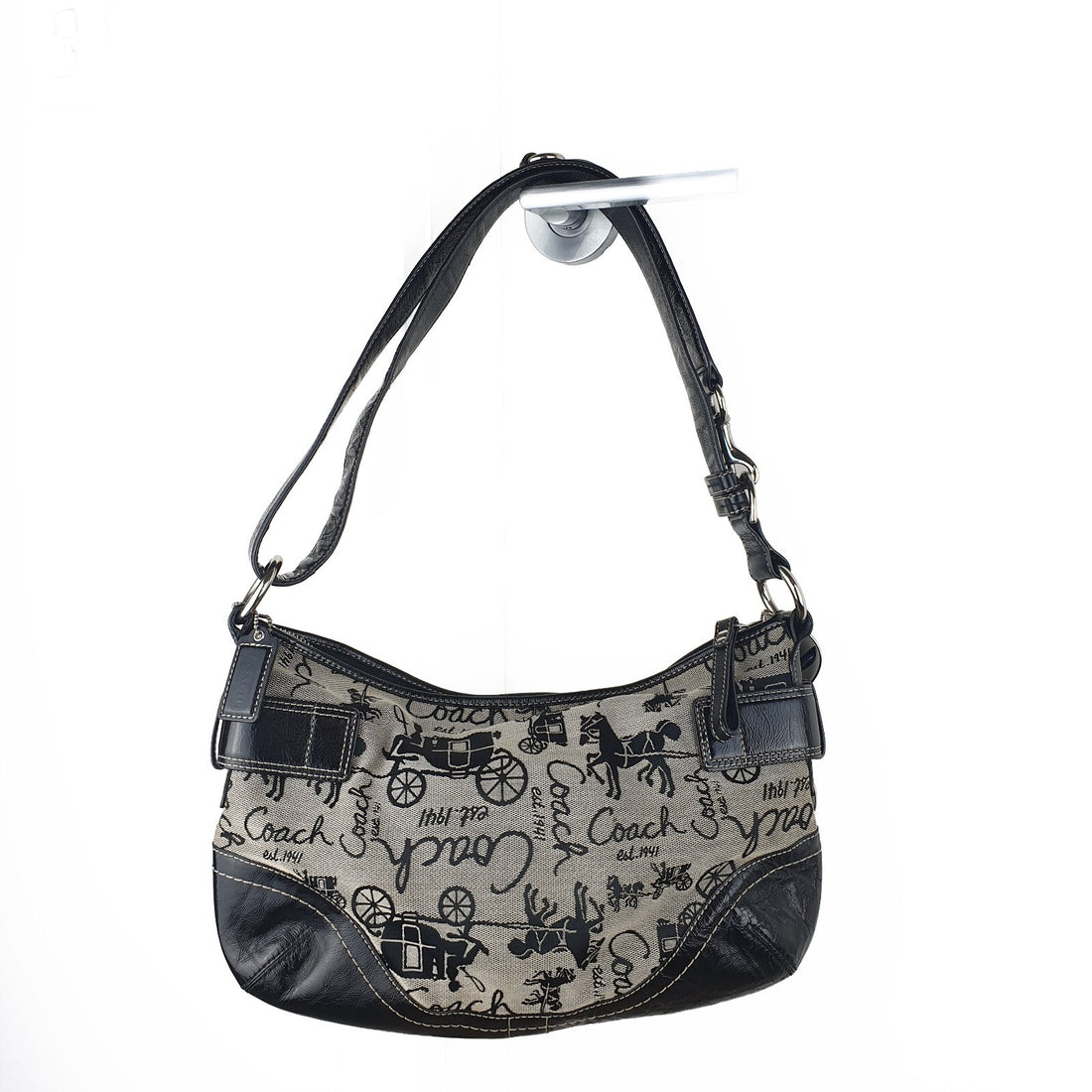 Coach Vintage Black Leather and Canvas Shoulder Bag