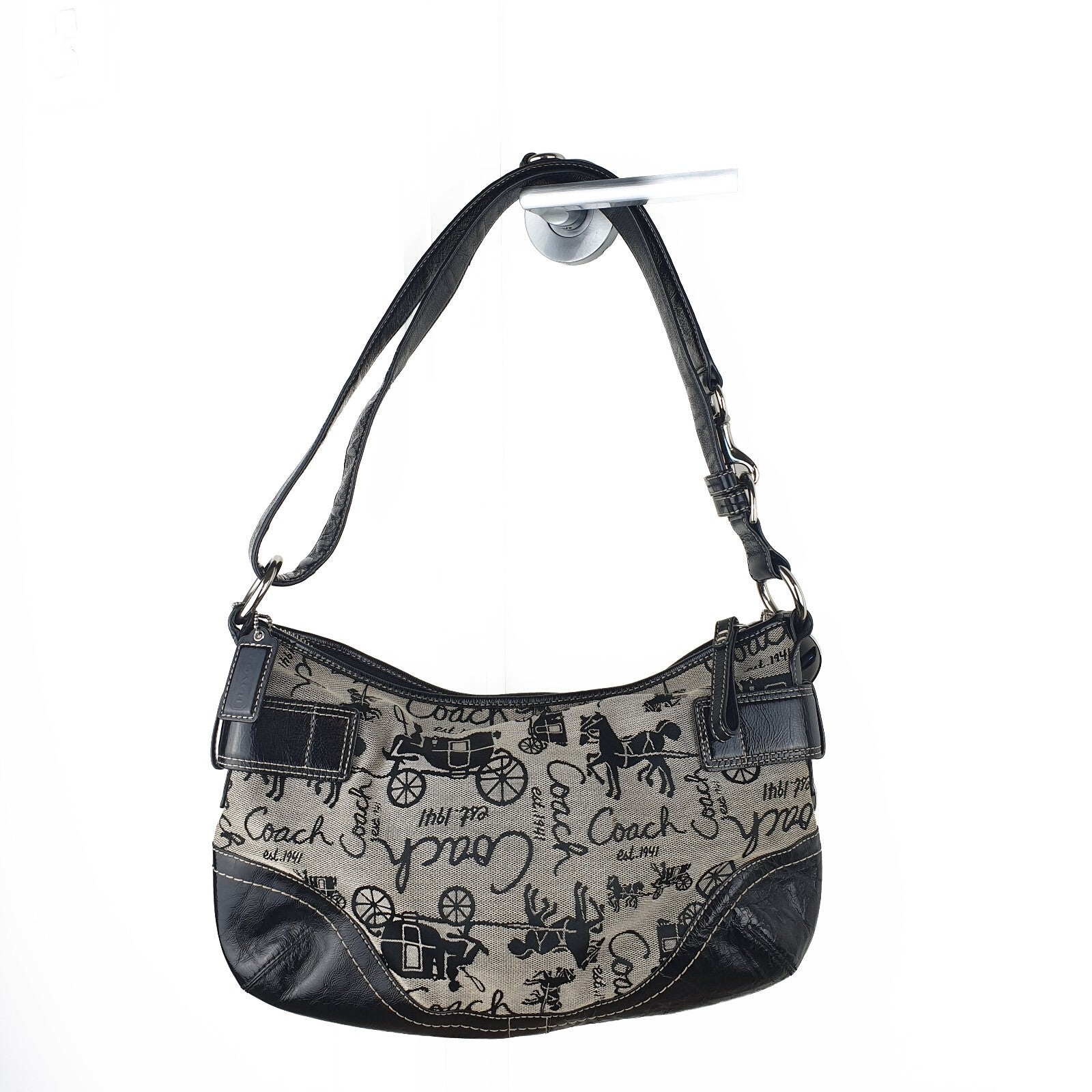 Coach Vintage Black Leather and Canvas Shoulder Bag