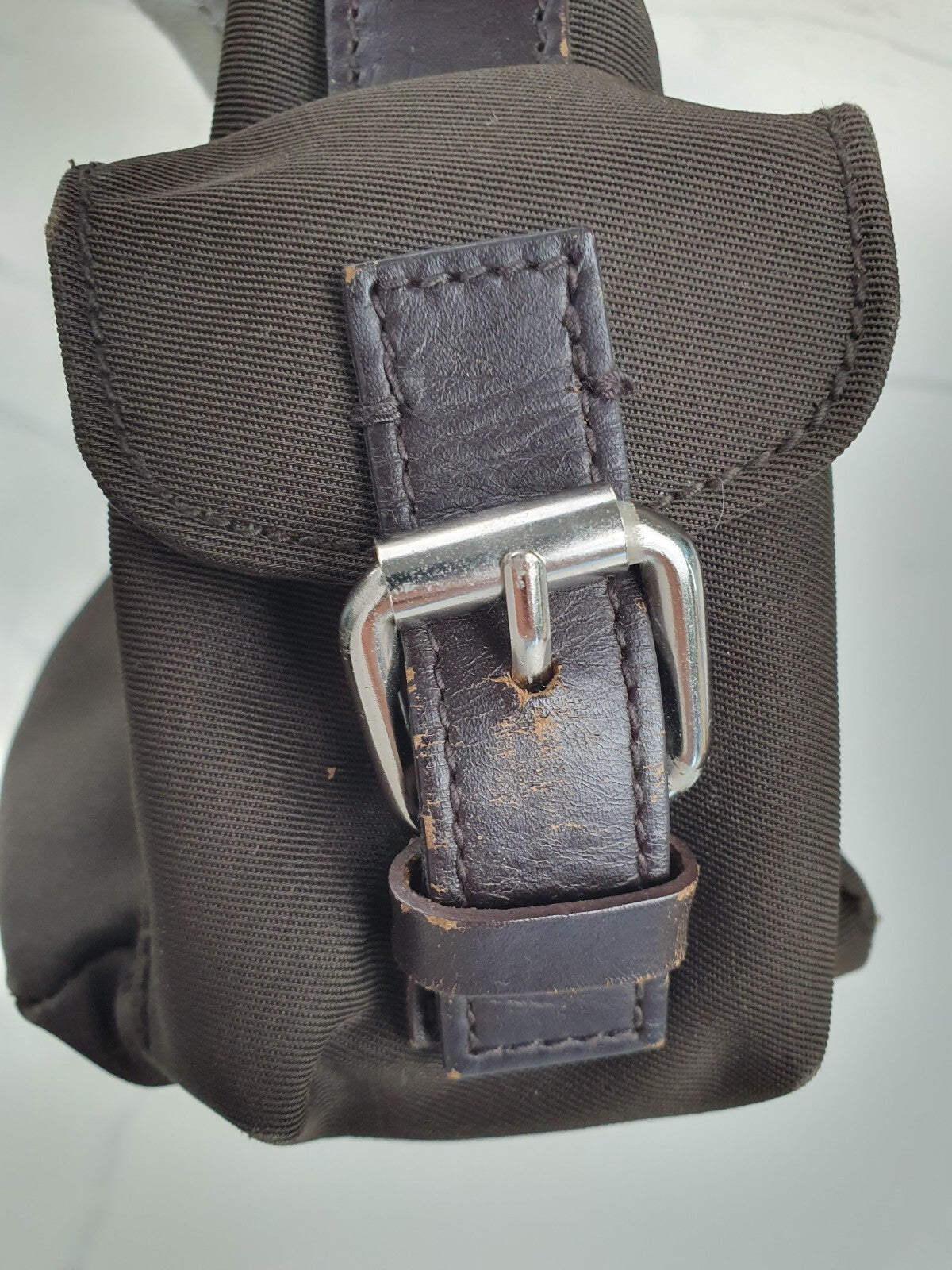 Banana Republic Dark Brown Nylon and Leather Small Shoulder Bag