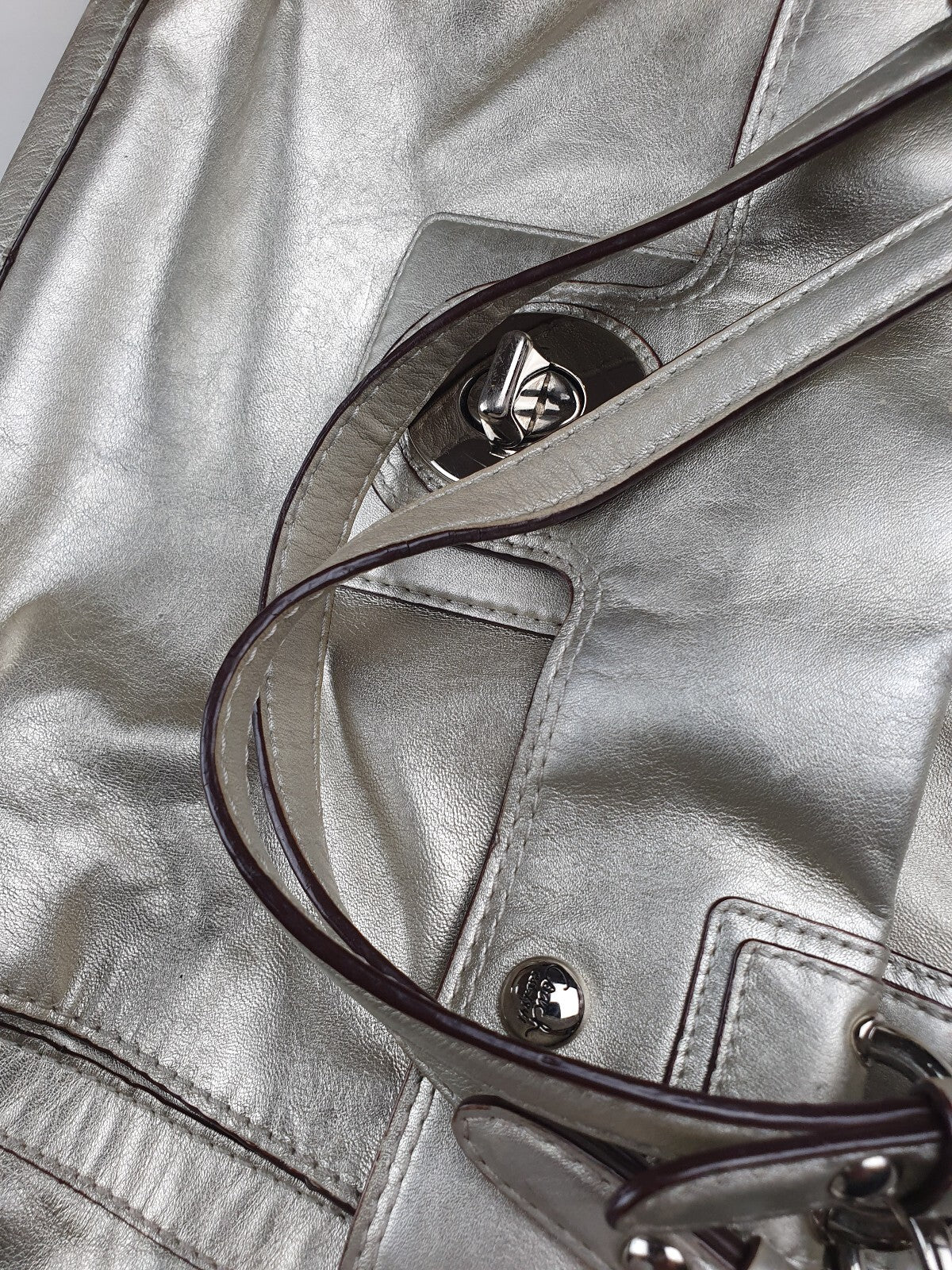 Vintage Coach Metallic Silver Leather Shoulder Bag
