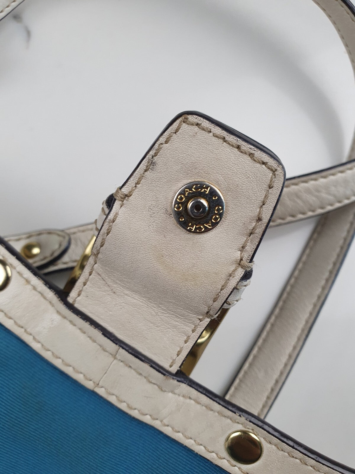 Coach Signature Canvas and Leather Shoulder Bag with Studded Detail