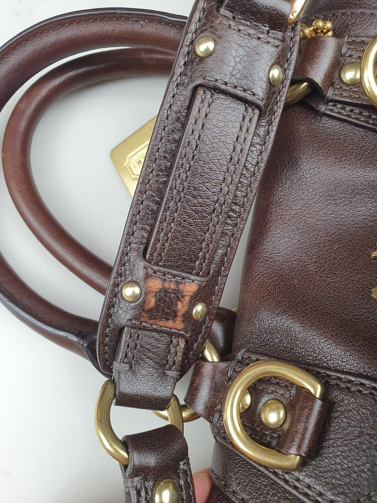 Coach Brown Leather Satchel Handbag with Gold Hardware