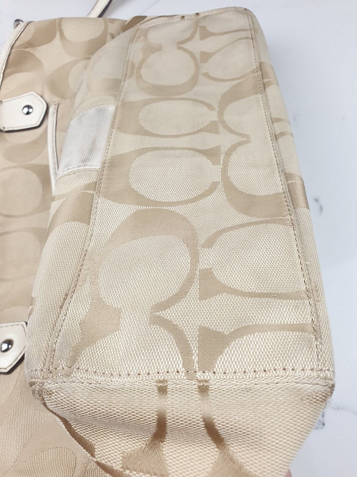 Coach Signature Canvas Tote Bag in Beige and Cream