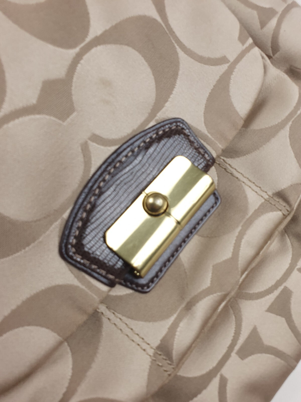 Coach Signature Khaki Hobo Bag with Leather Trim and Gold Hardware