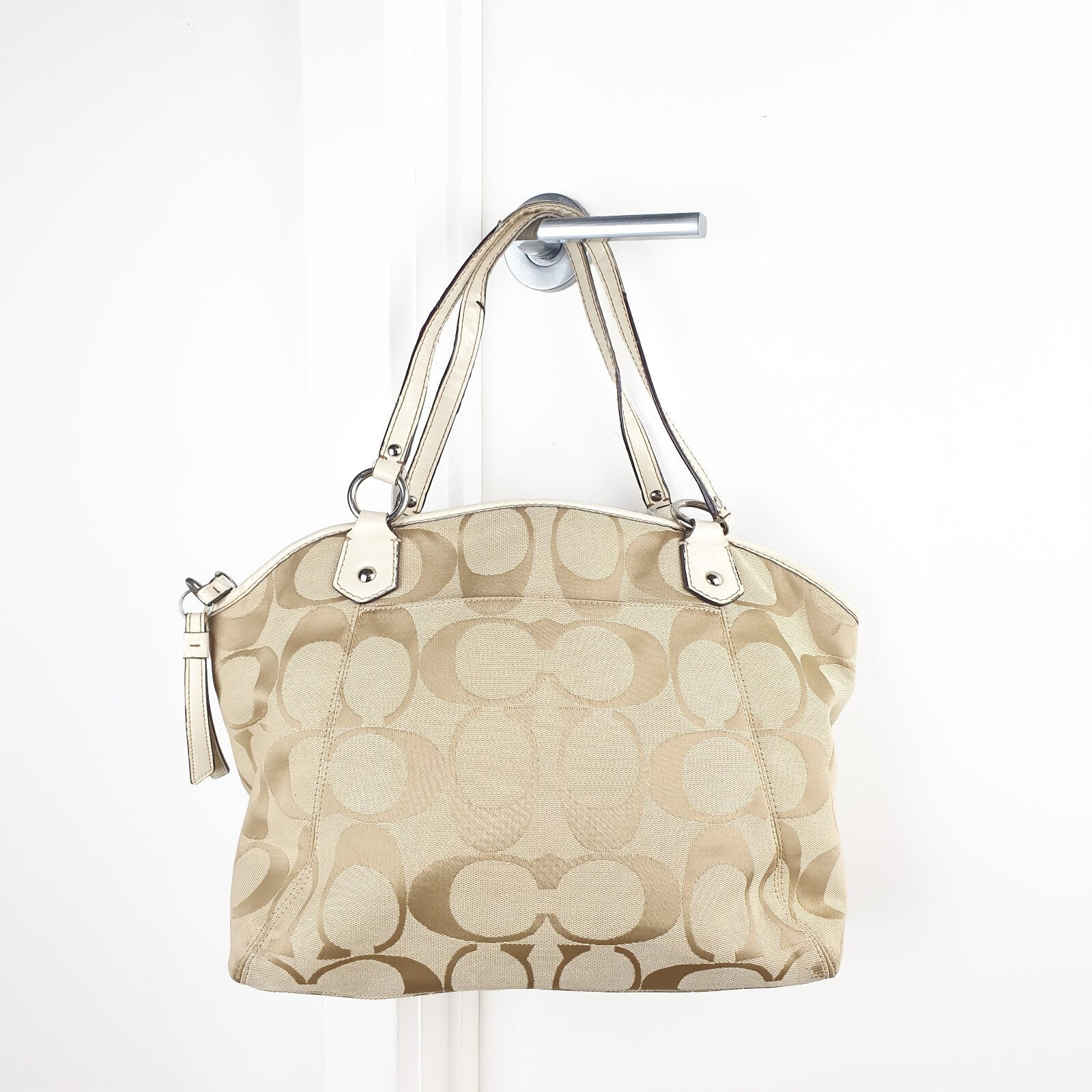 Coach Signature Canvas Tote Bag in Beige and Cream