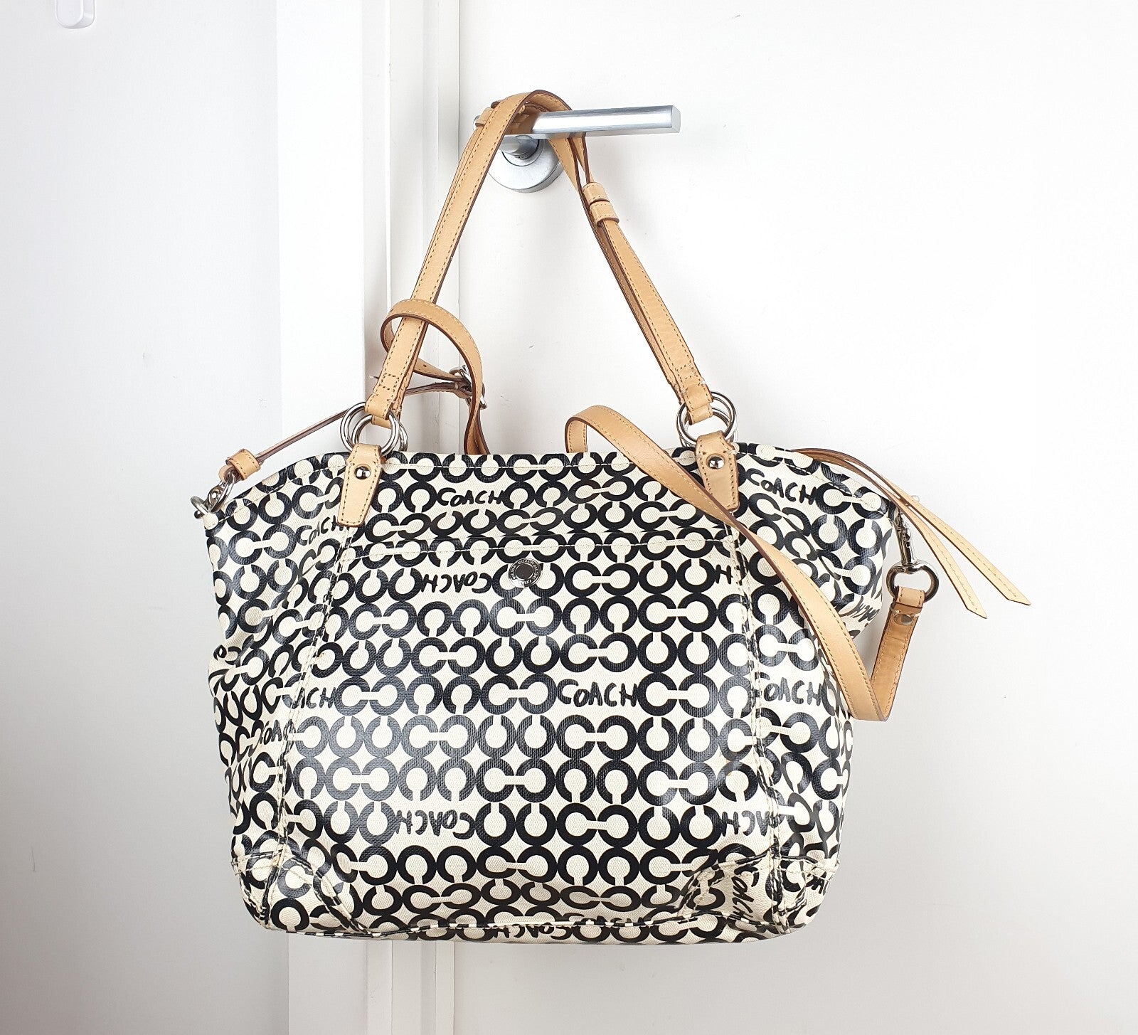 Coach Signature C Canvas Tote Bag with Leather Straps