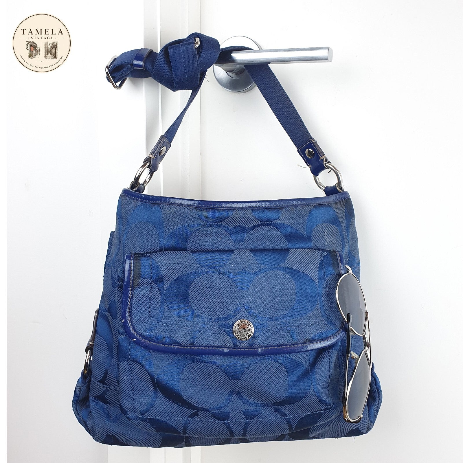 Coach Navy Blue Signature Jacquard Crossbody Bag