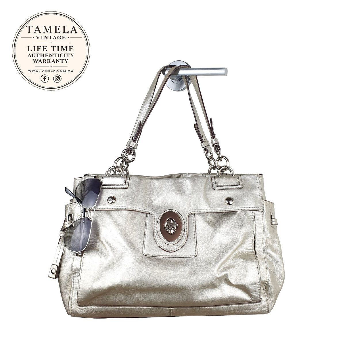 Vintage Coach Metallic Silver Leather Shoulder Bag