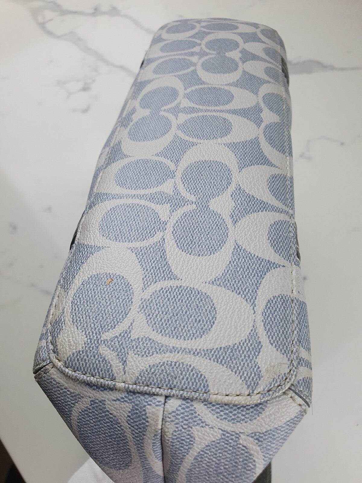 Coach Signature Canvas and Silver Leather Shoulder Bag