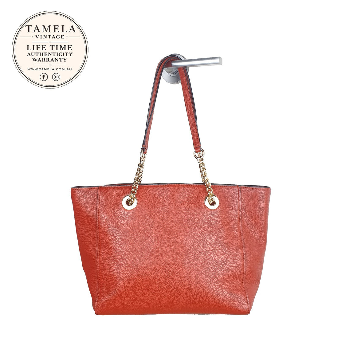 Coach Vintage Y2K Shoulder Bag in Burnt Orange Leather with Gold Chain Handles