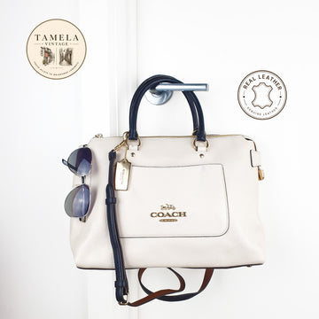 Coach Two-Tone Leather Satchel Handbag in Cream and Black