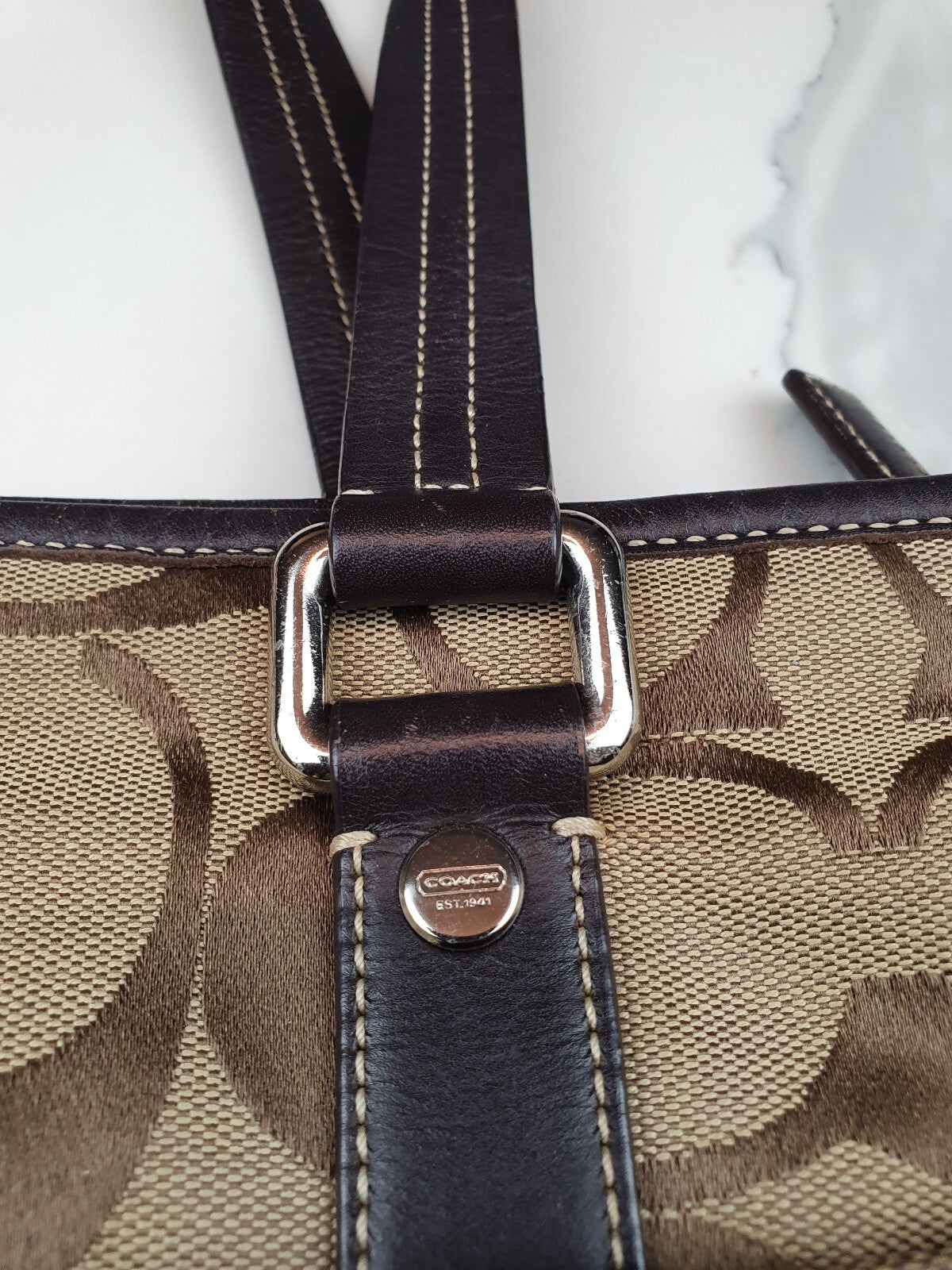 Coach Signature Canvas Tote Bag with Leather Trim