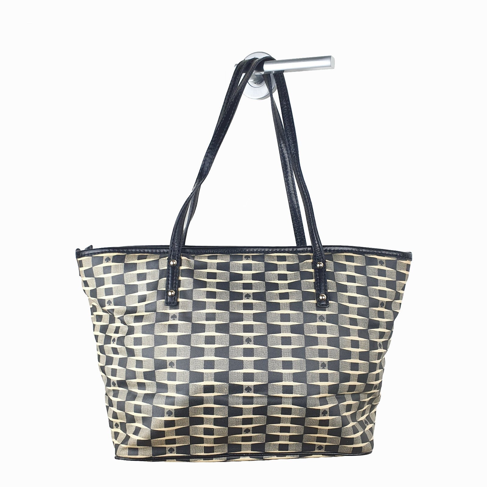 Kate Spade New York Black and Beige Checkerboard Tote Bag
