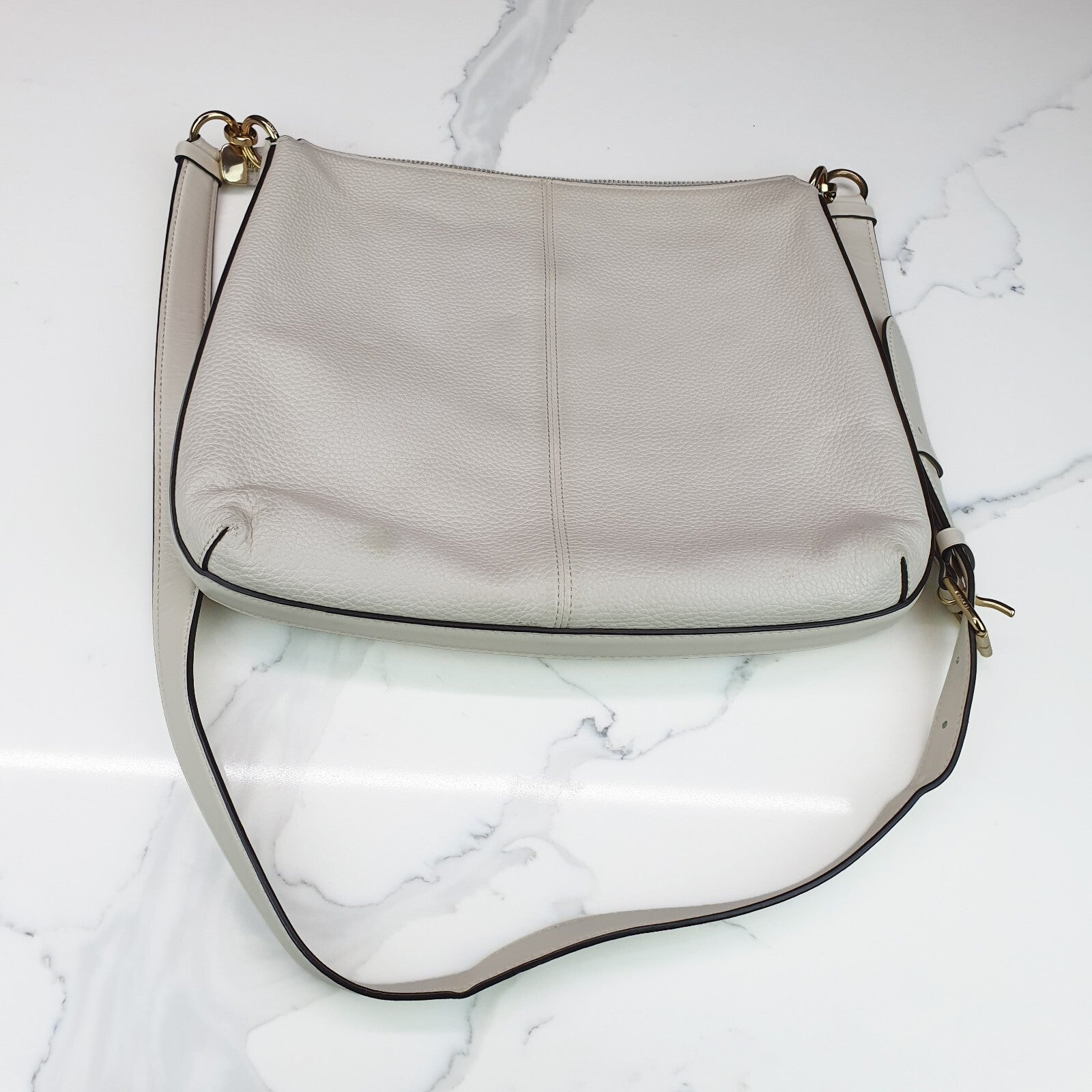 Authentic Coach COACH Mae Pebble Leather Chalk/Gold Tone File Crossbody