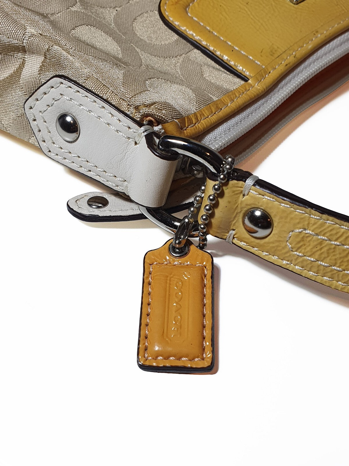 Coach Vintage Signature Jacquard Small Shoulder Bag Beige and Yellow