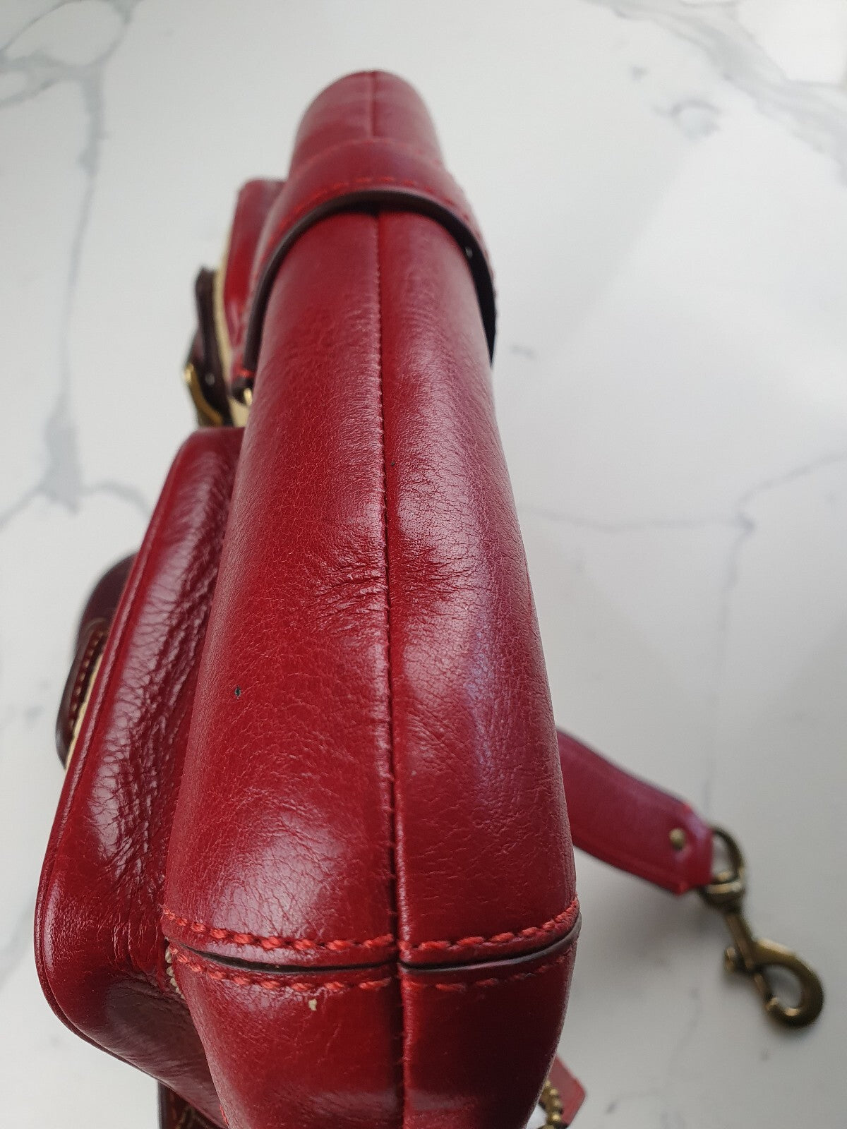 Coach Vintage Red Leather and Straw Shoulder Bag