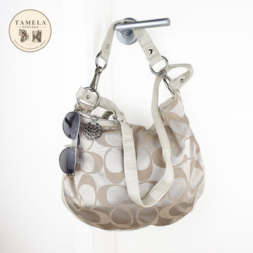 Coach Beige and Cream Signature Hobo Shoulder Bag