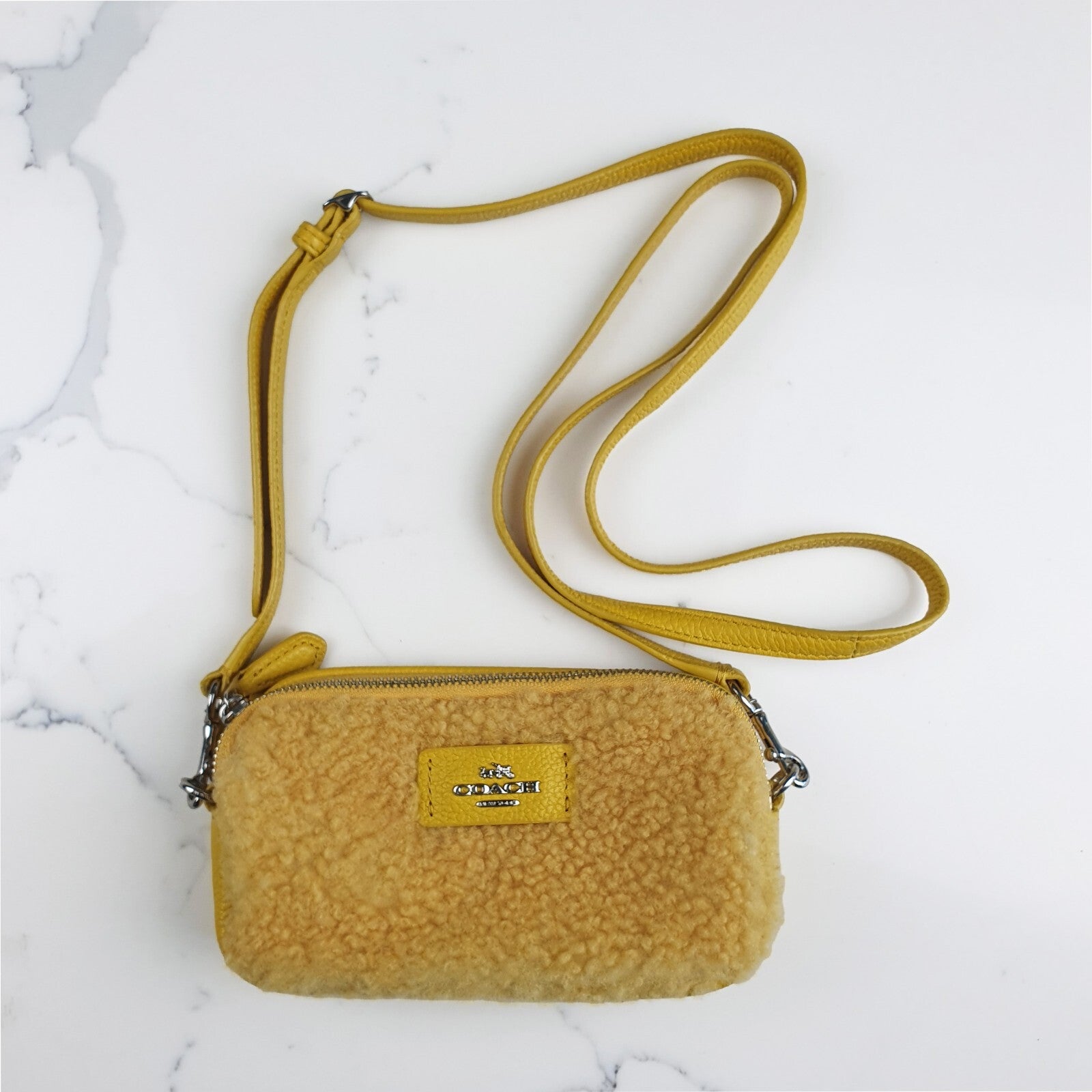 Very Rare Coach Yellow Shearling and Leather Crossbody Bag