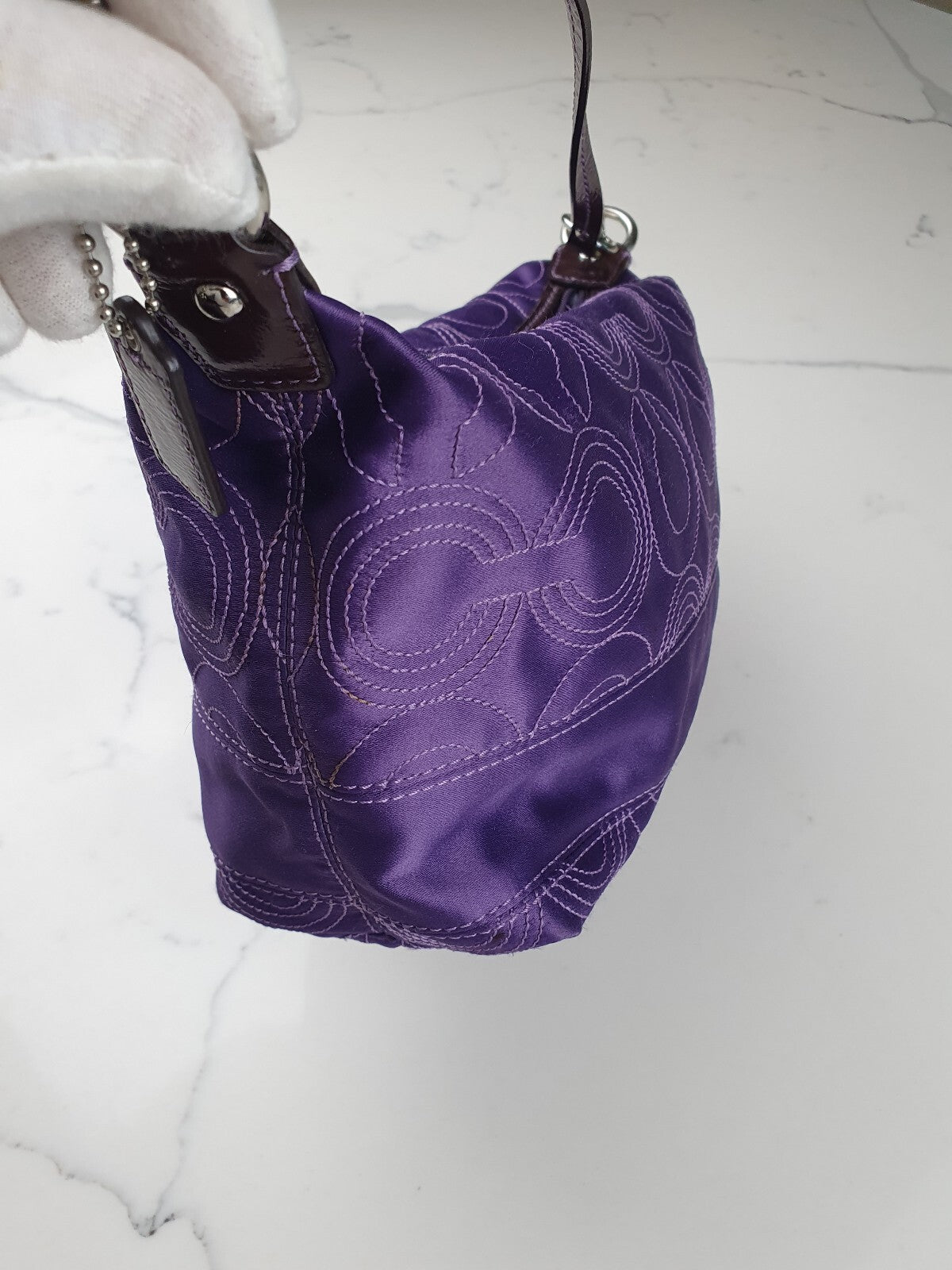 Coach Purple Quilted Nylon Shoulder Bag with Leather Strap