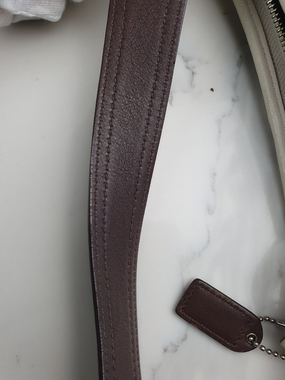 Coach Vintage Cream Leather Shoulder Bag with Brown Strap
