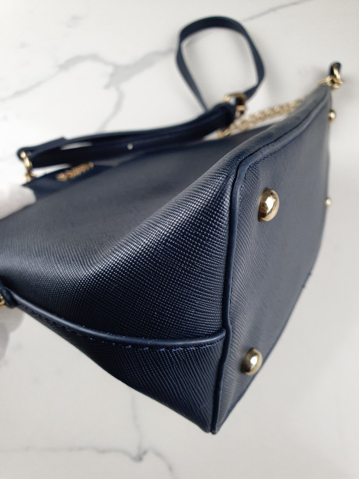 D.Kelly Navy Blue Crossbody Bag with Gold Chain Detail