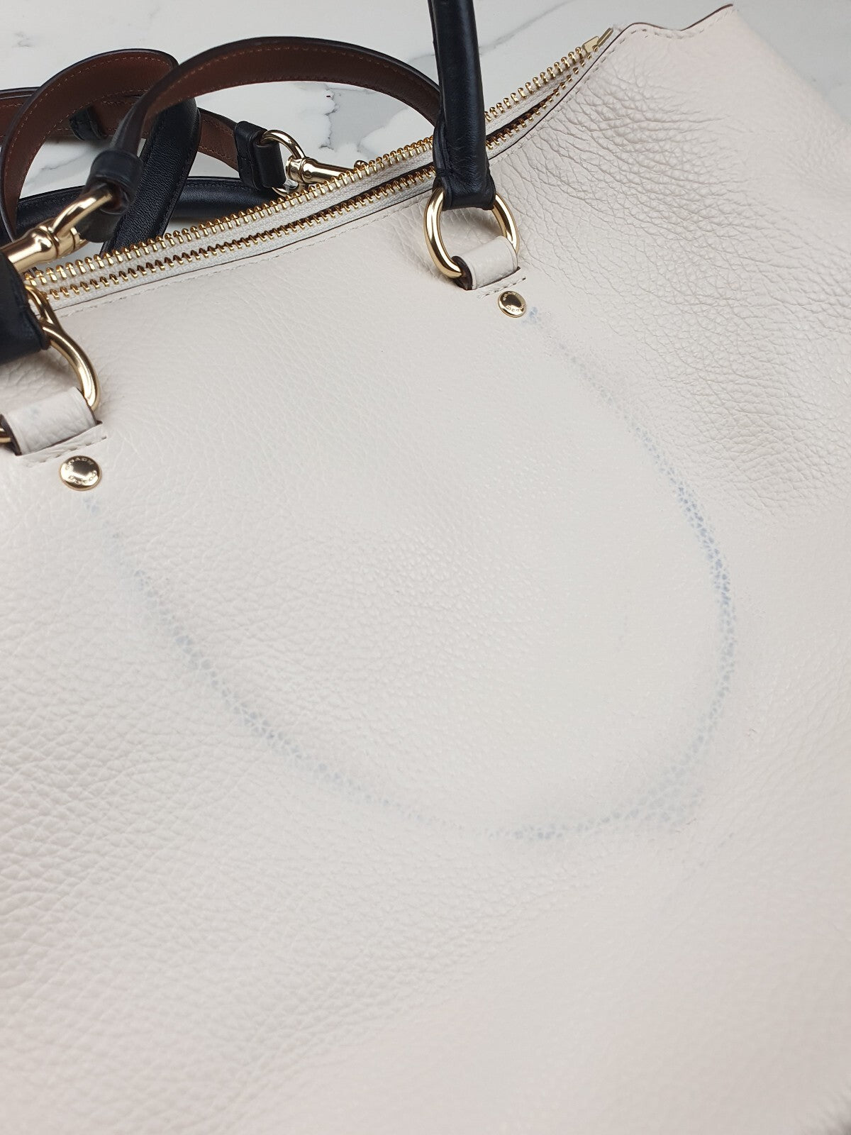 Coach Two-Tone Leather Satchel Handbag in Cream and Black