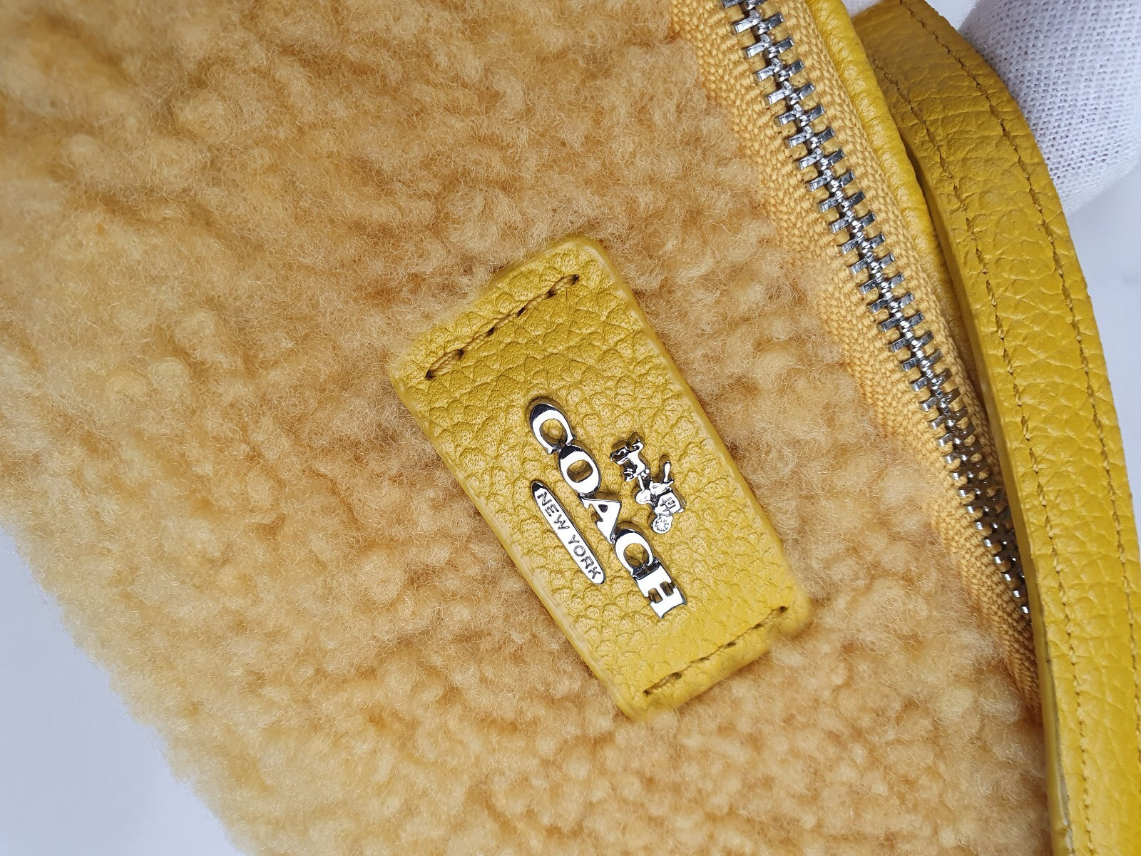 Very Rare Coach Yellow Shearling and Leather Crossbody Bag