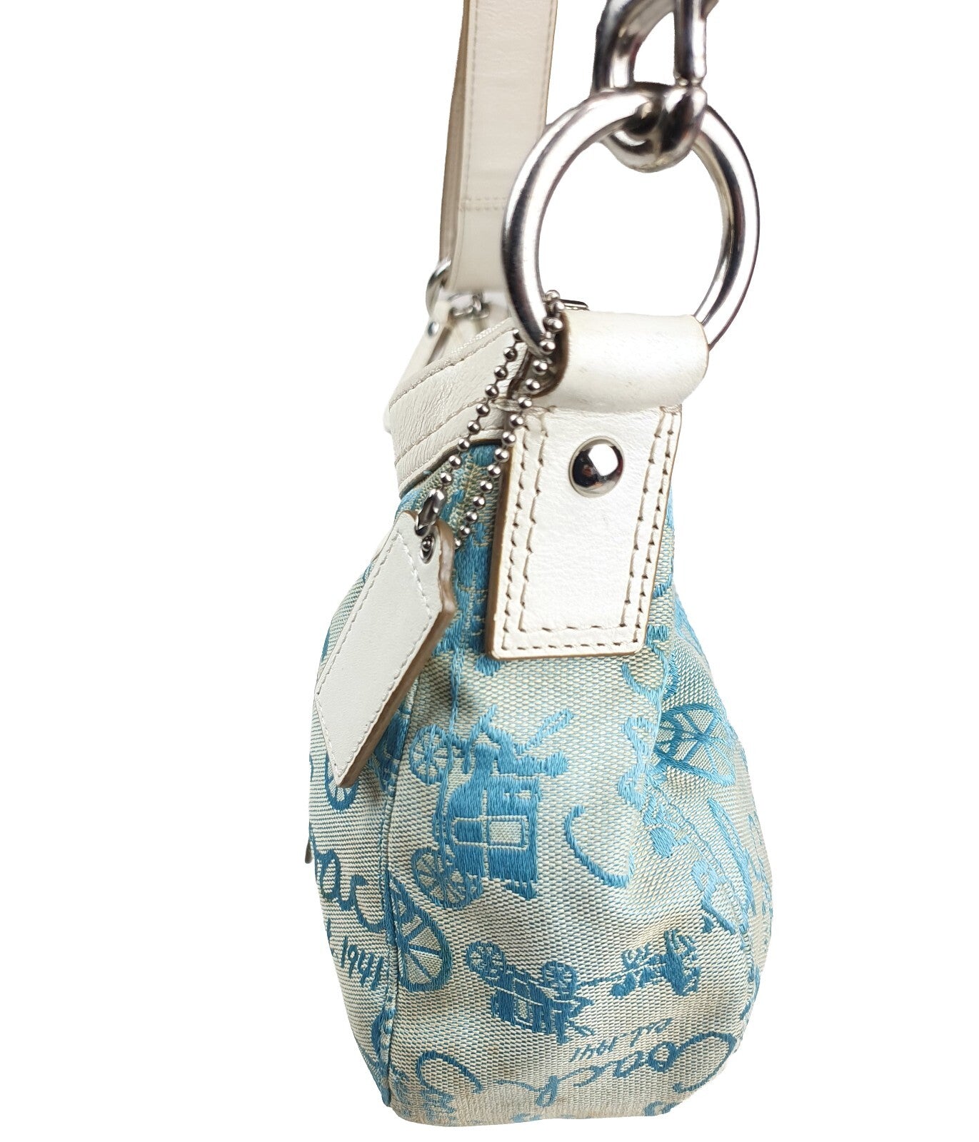 Coach Vintage Blue Canvas and White Leather Shoulder Bag