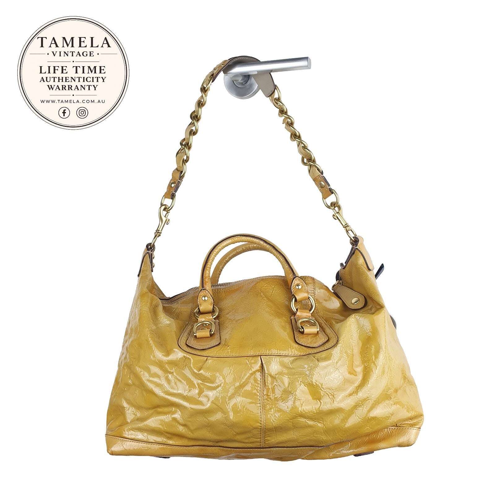 Coach Vintage Mustard Yellow Patent Leather Shoulder Bag