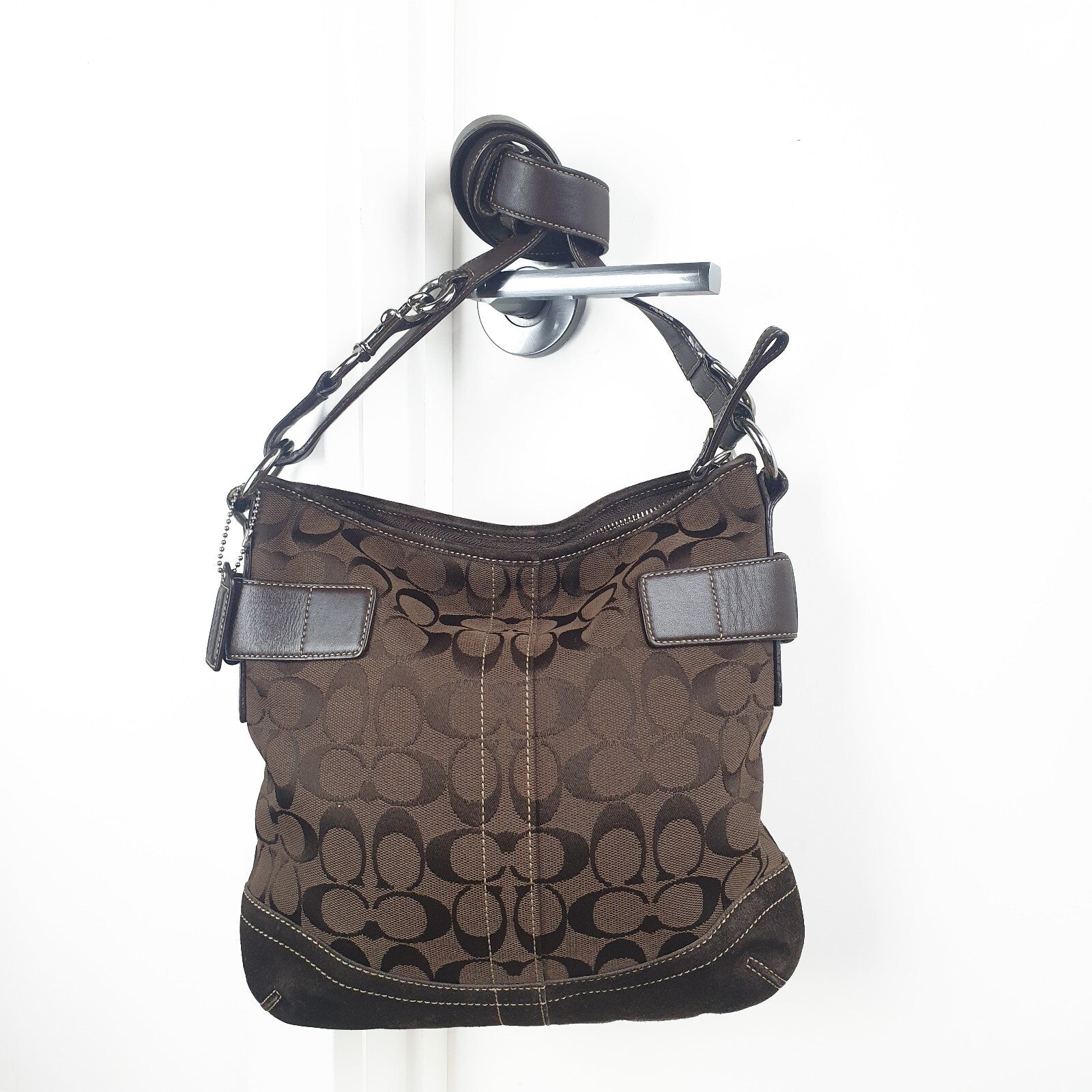 COACH Signature Shoulder Bag Canvas Dark Brown 3574 Bag
