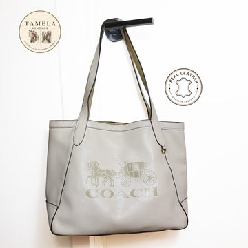 Authentic Coach white leather tote bag with gold logo