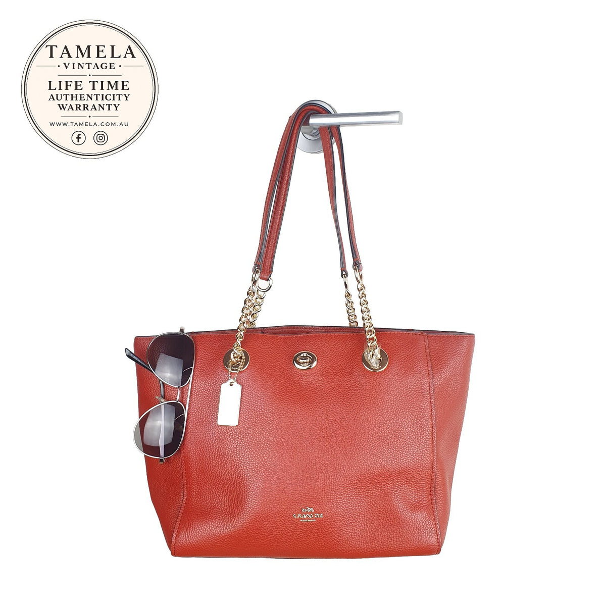 Coach Vintage Y2K Shoulder Bag in Burnt Orange Leather with Gold Chain Handles