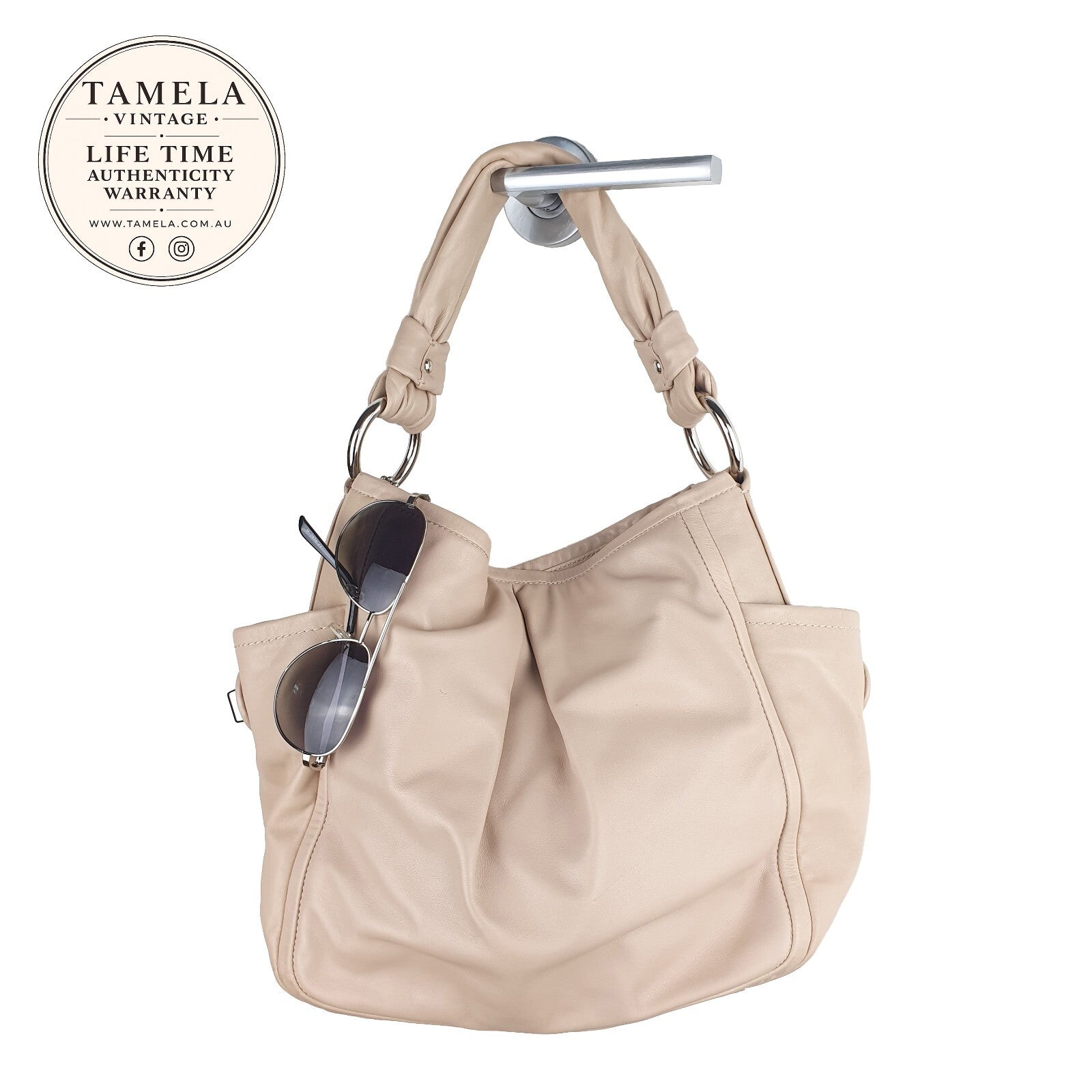 Coach Beige Leather Handbag with Knotted Handles