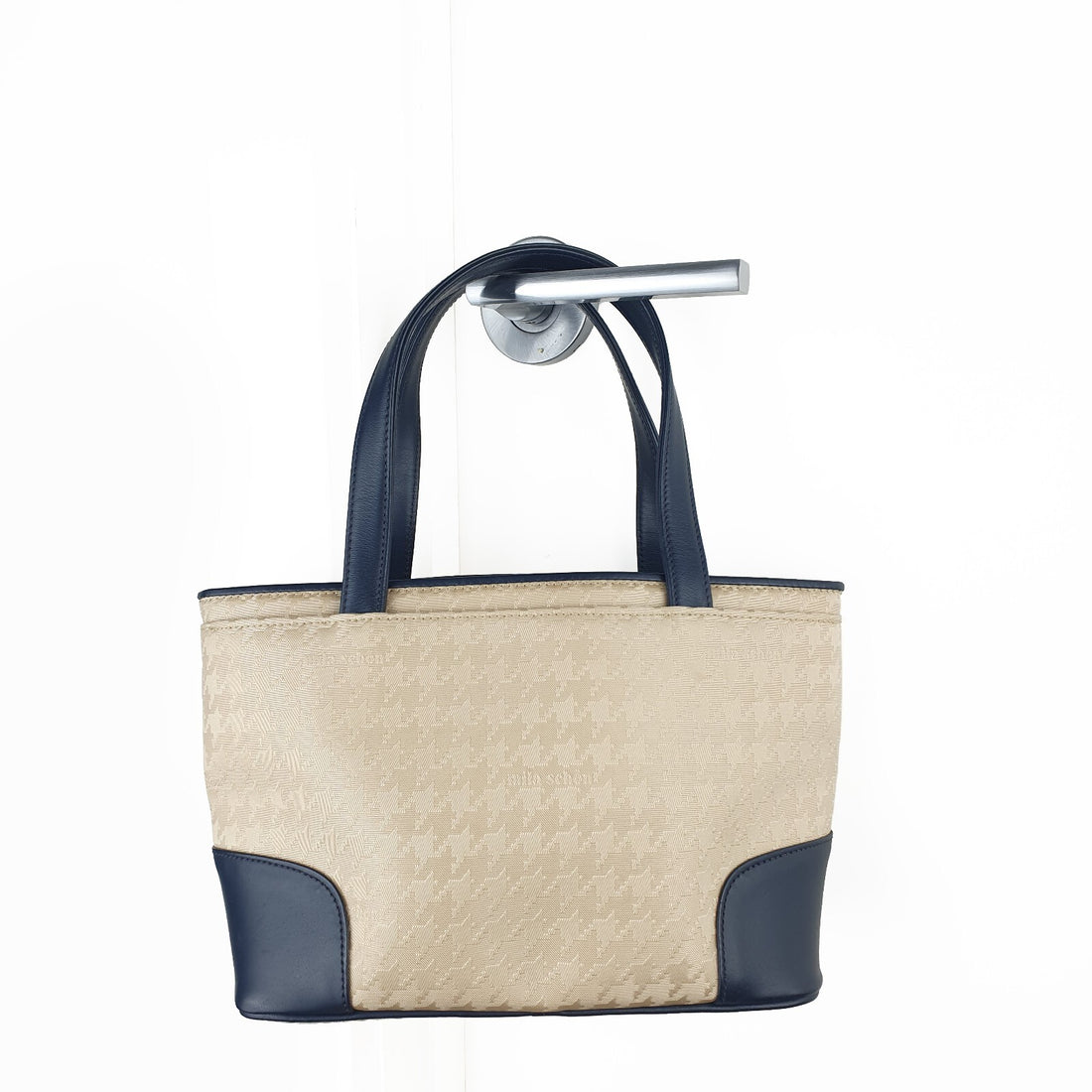 Emilia Schön Beige and Navy Real Leather Tote Bag