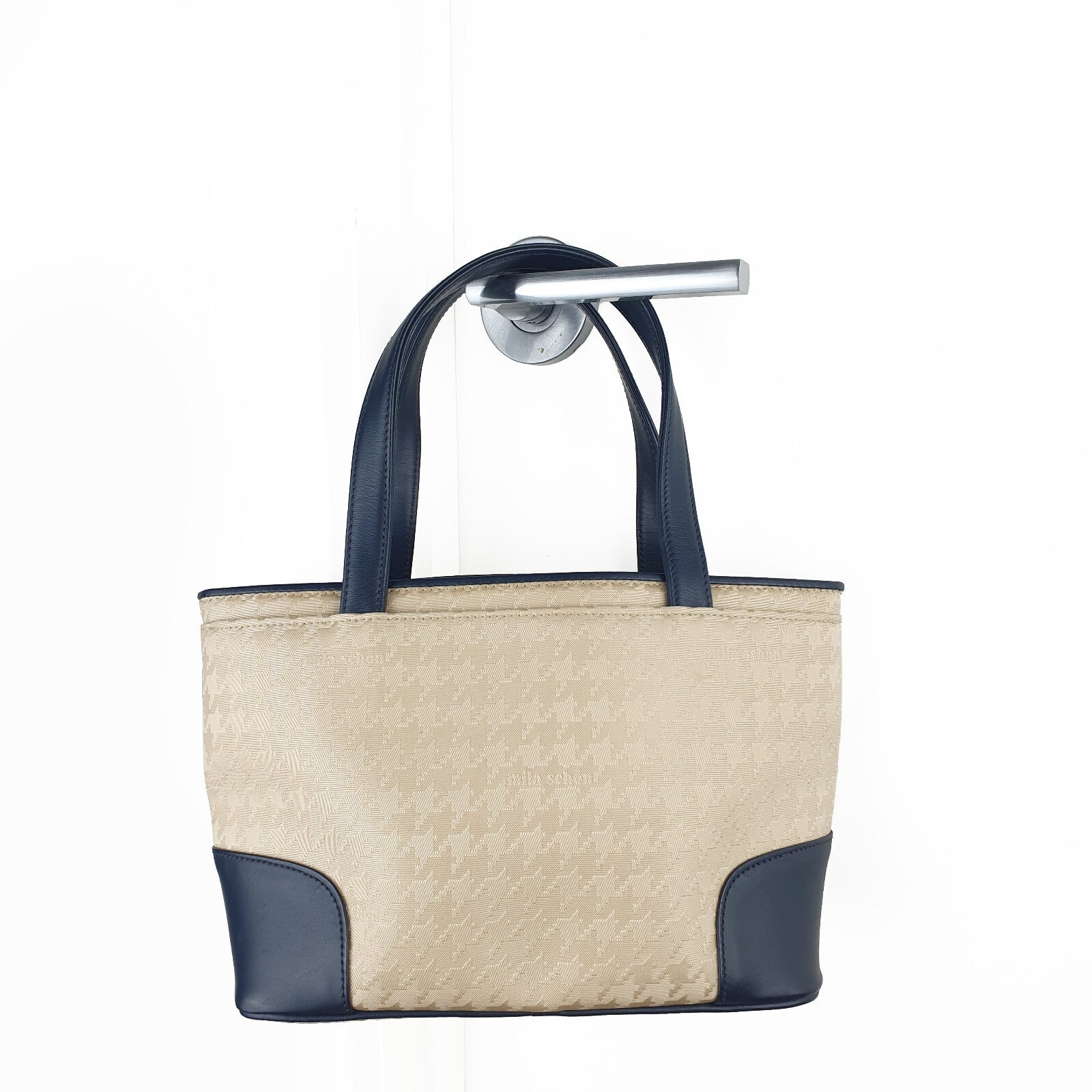 Emilia Schön Beige and Navy Real Leather Tote Bag