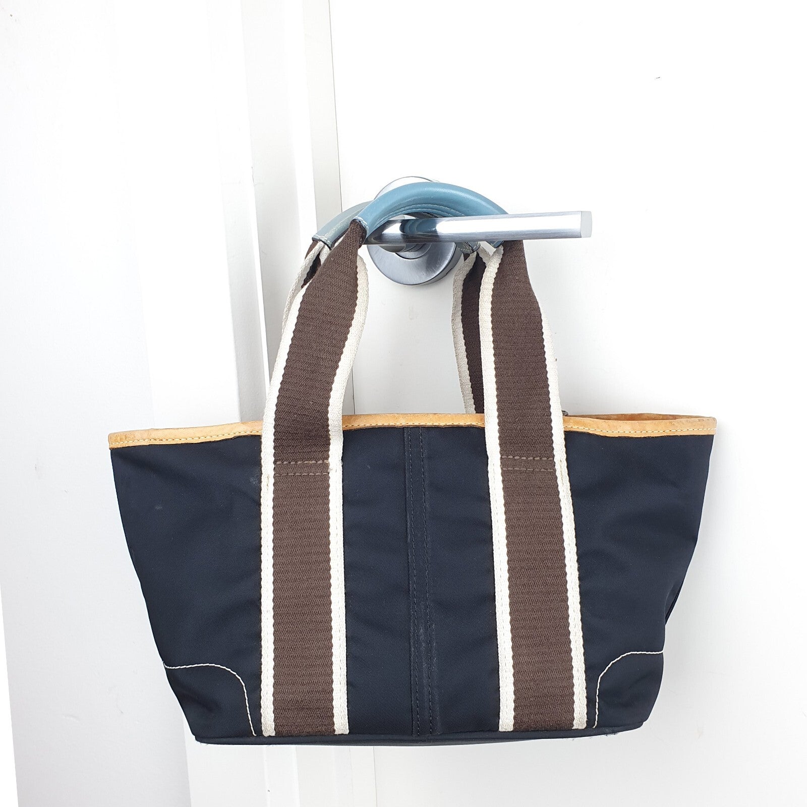 Coach Mini Black Tote Bag with Brown and Cream handles