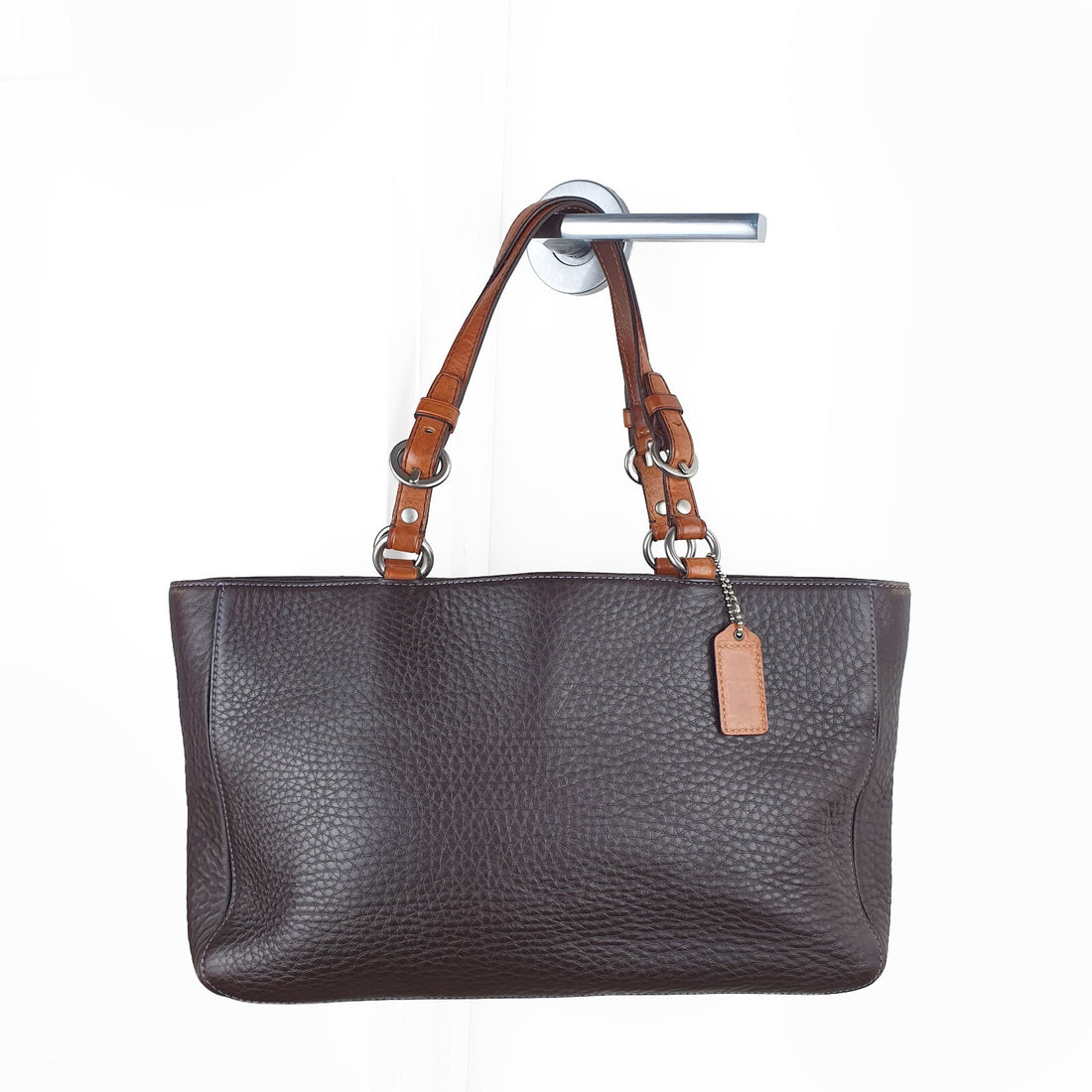 Coach Vintage Brown Pebbled Leather Tote Bag with Tan Handles