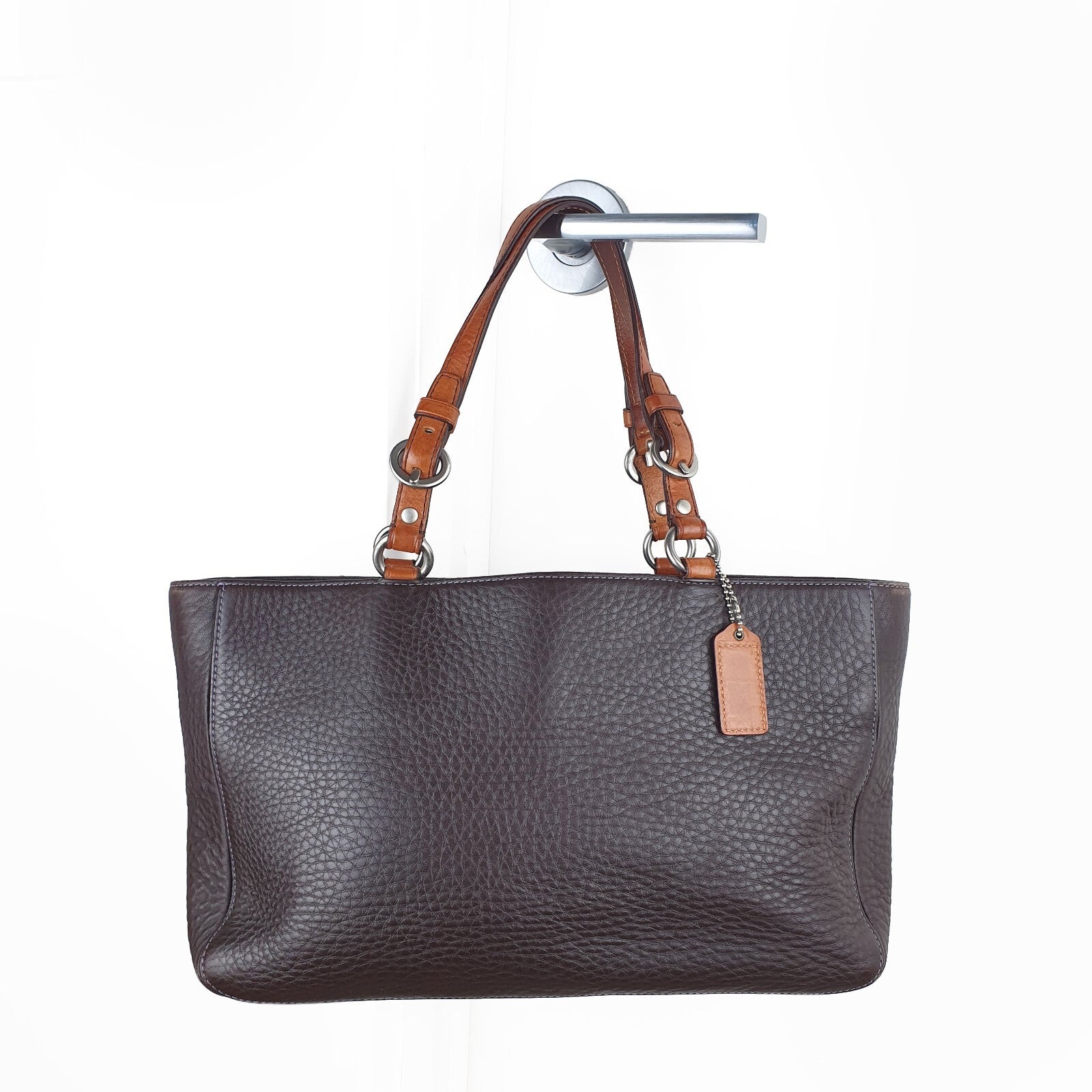 Coach Vintage Brown Pebbled Leather Tote Bag with Tan Handles