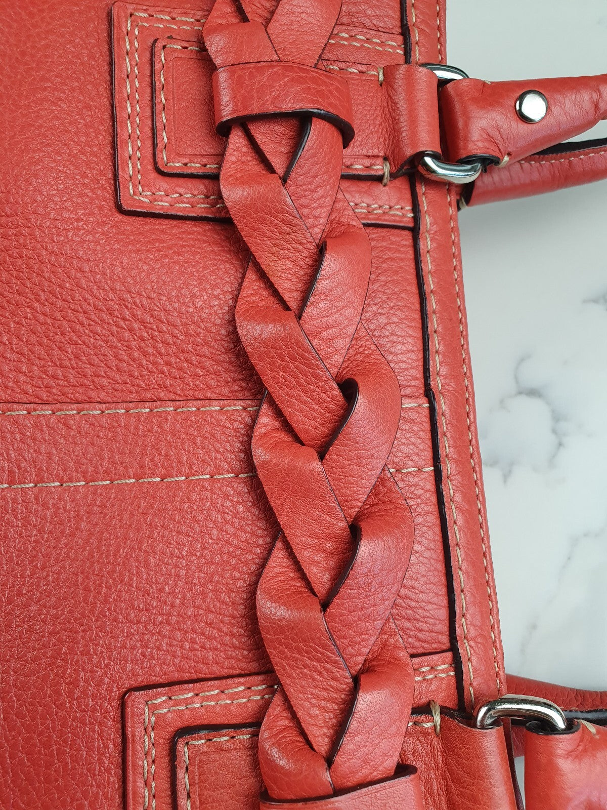 Coach Vintage Orange Leather Shoulder Bag with Braided Detail and Tassel