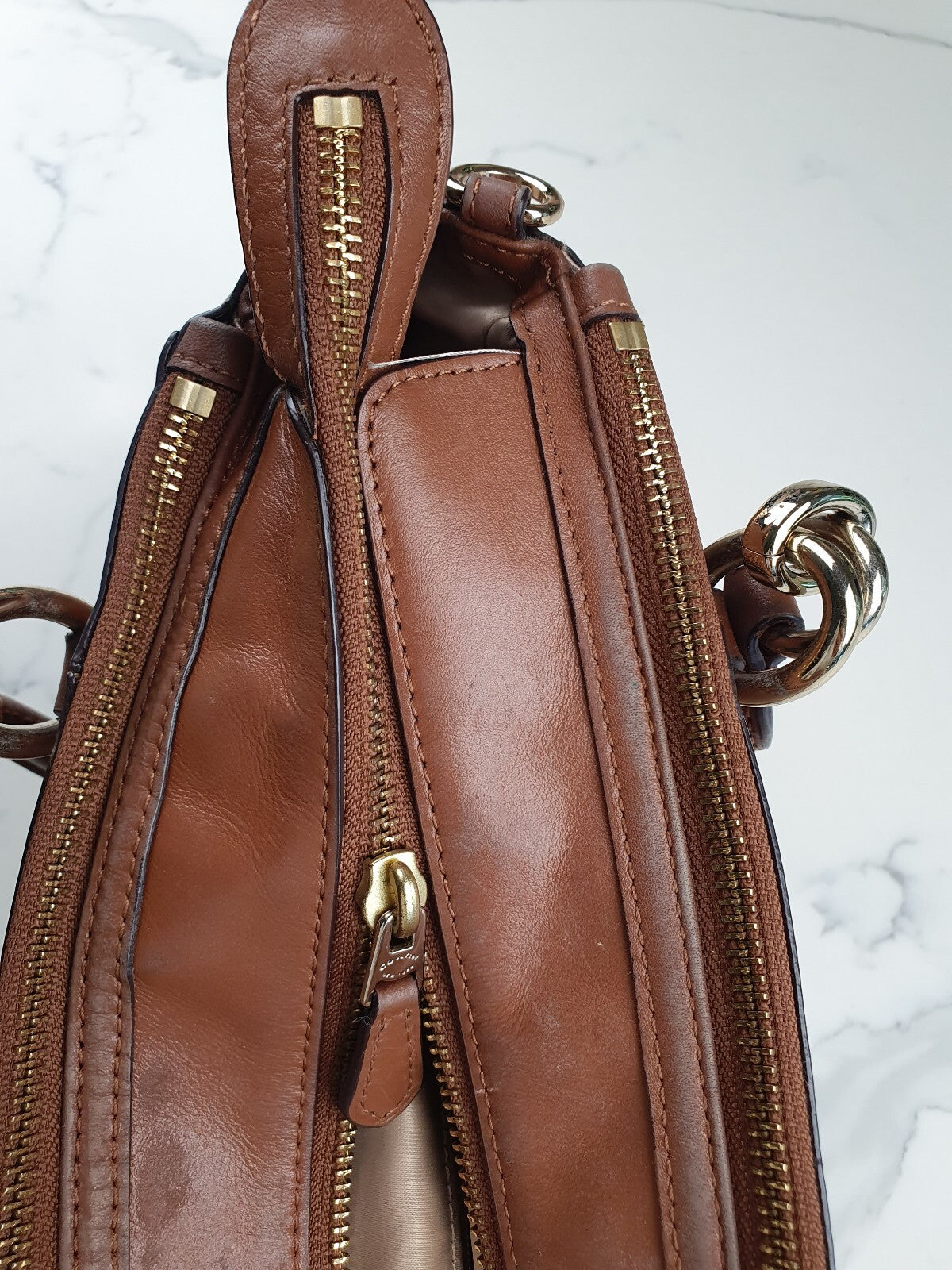 Coach Brown Leather Handbag with Gold Hardware