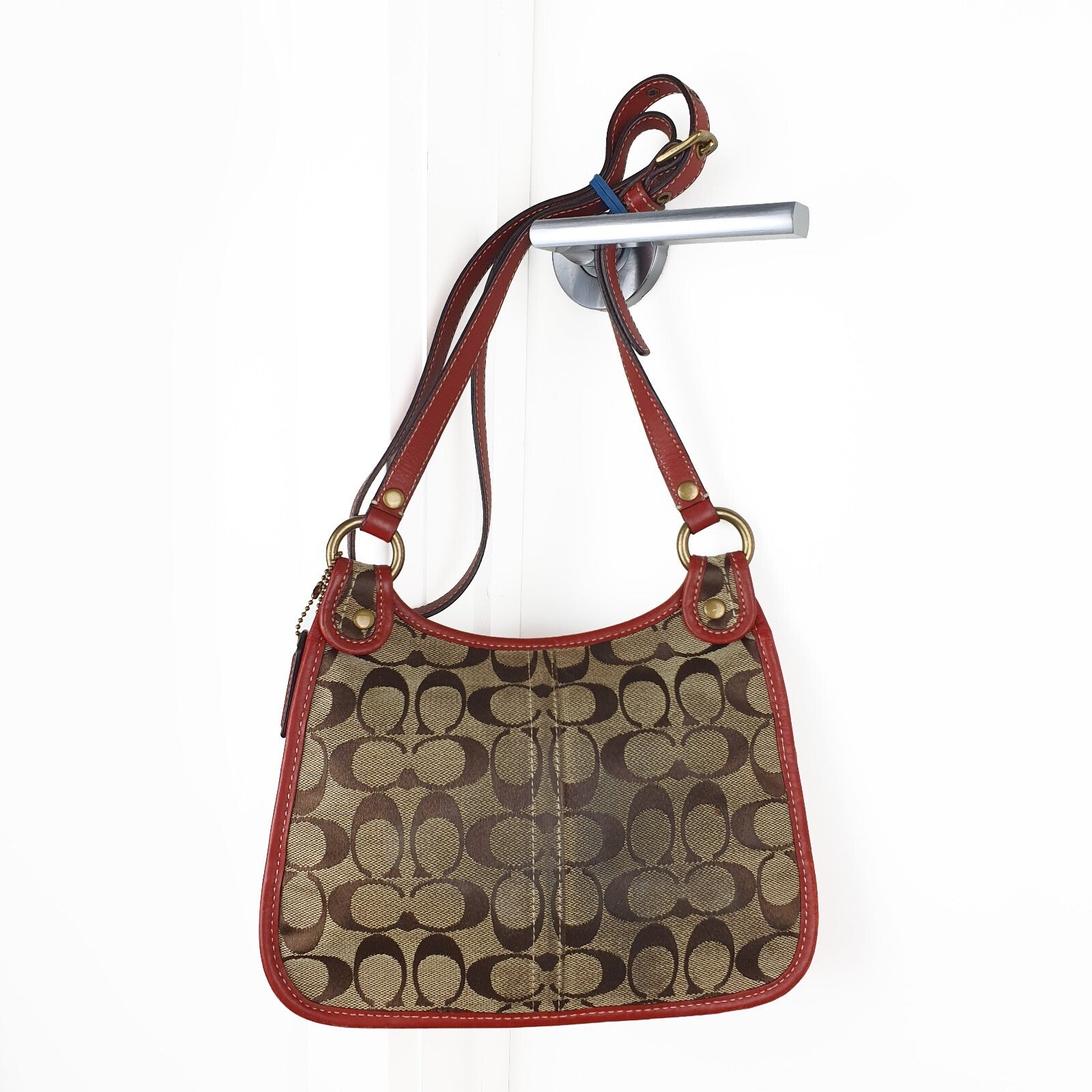 Coach Signature Canvas and Leather Shoulder Bag with Turnlock Closure