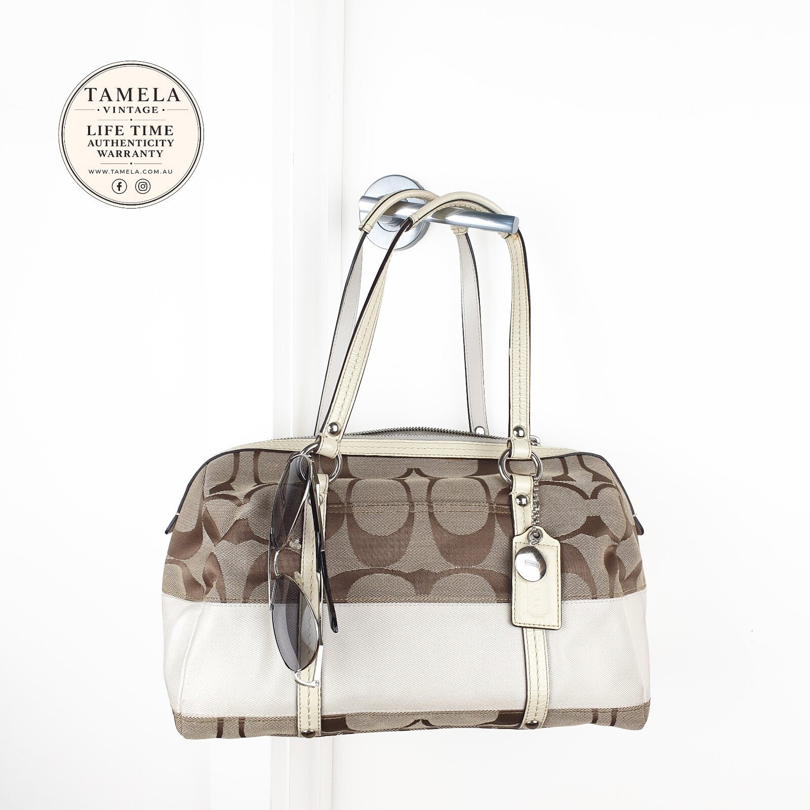 Coach Signature Canvas and Leather Satchel Handbag