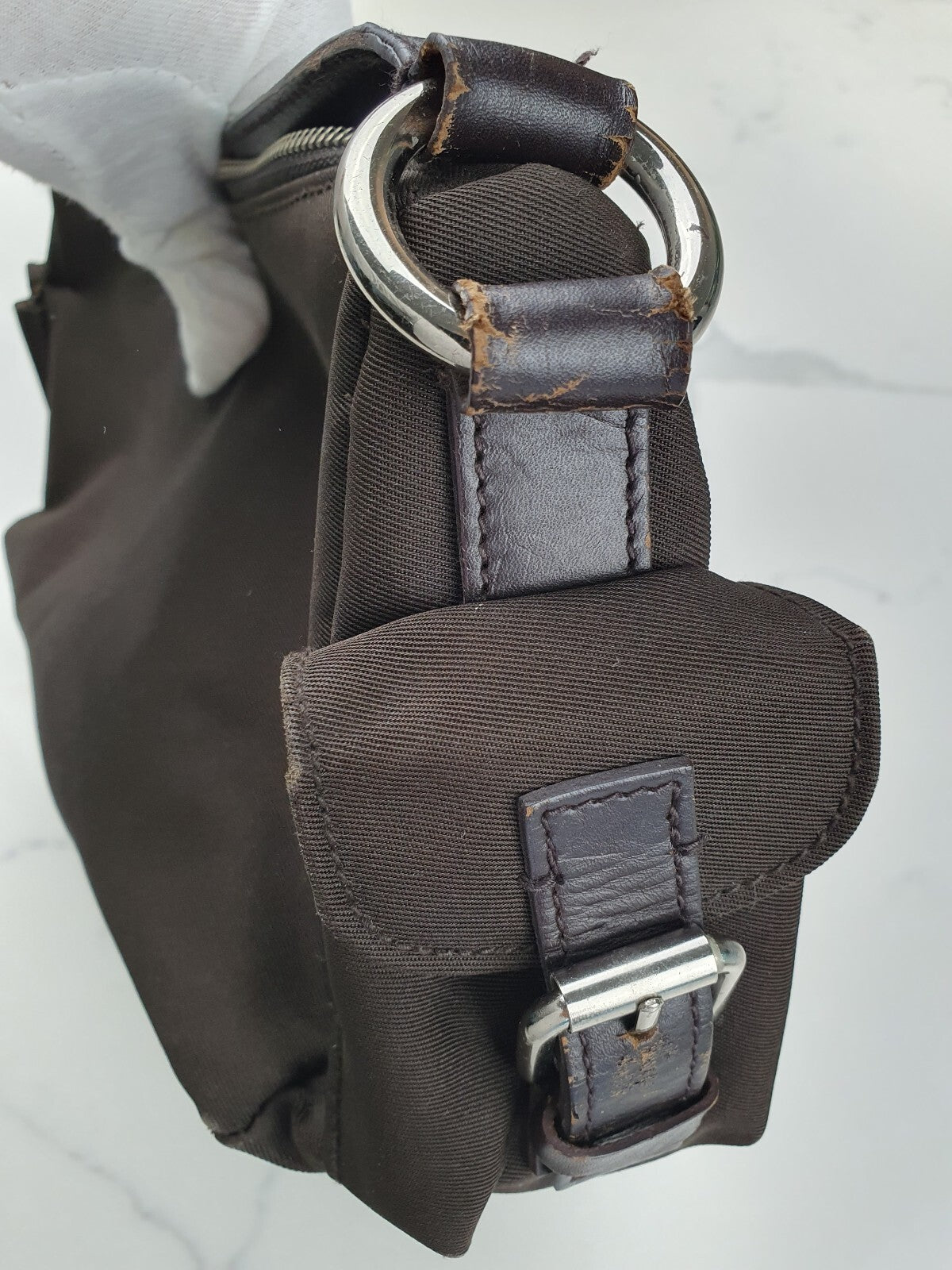 Banana Republic Dark Brown Nylon and Leather Small Shoulder Bag