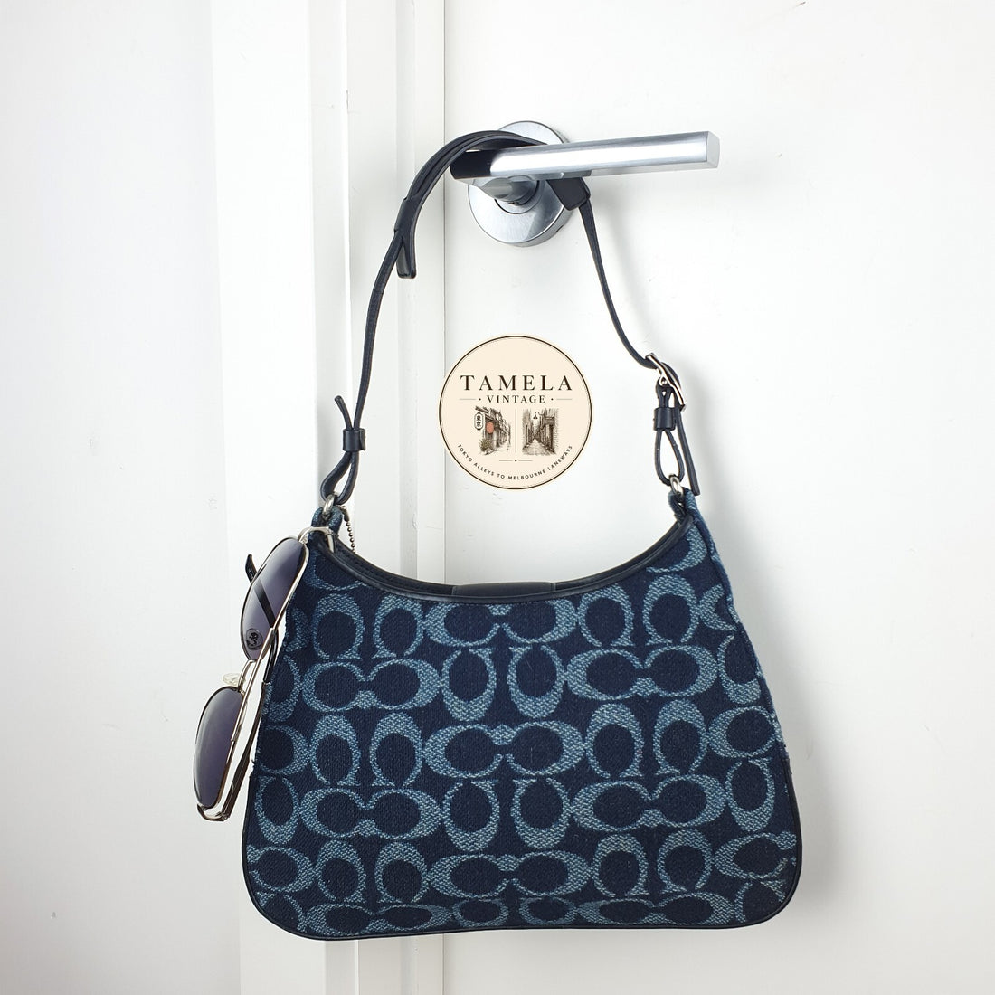 COACH Signature Wool Navy 8139 Shoulder Bag