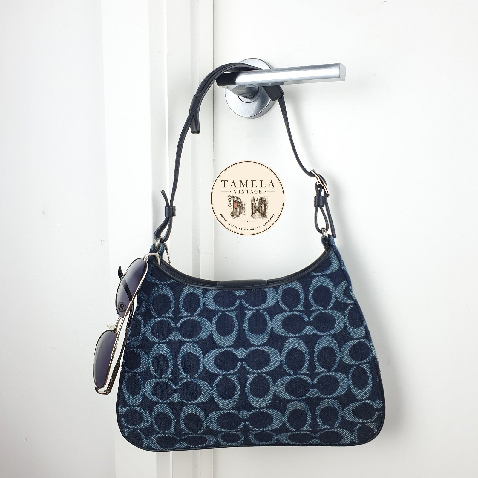 COACH Signature Wool Navy 8139 Shoulder Bag