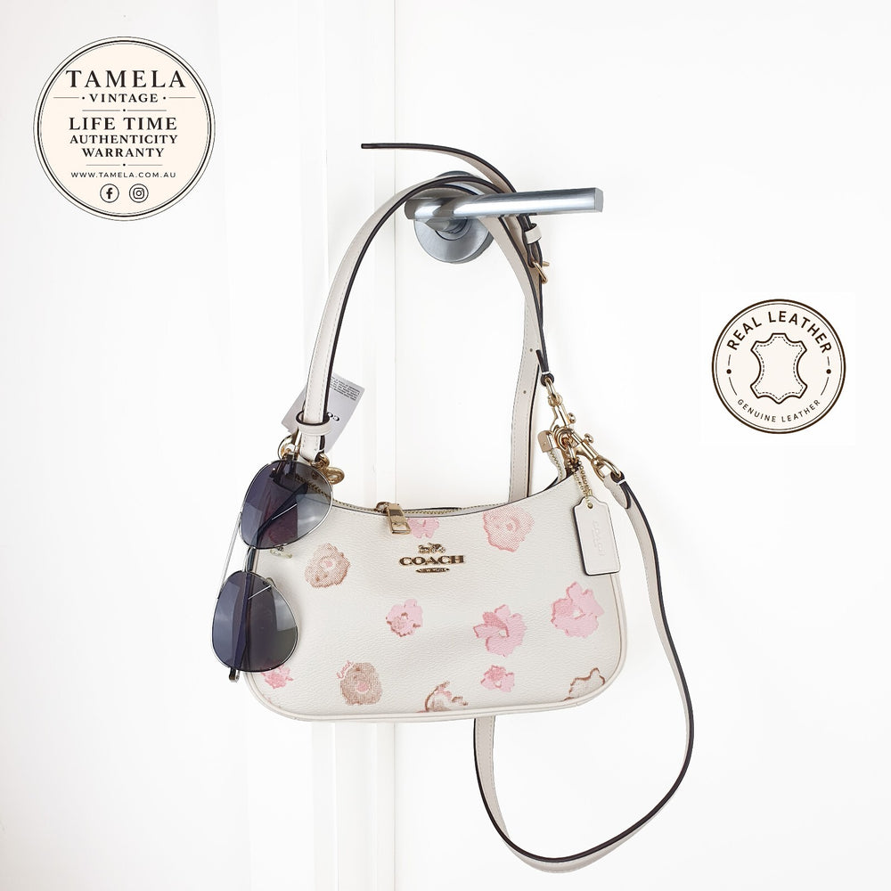 Coach White Floral Leather Shoulder Bag